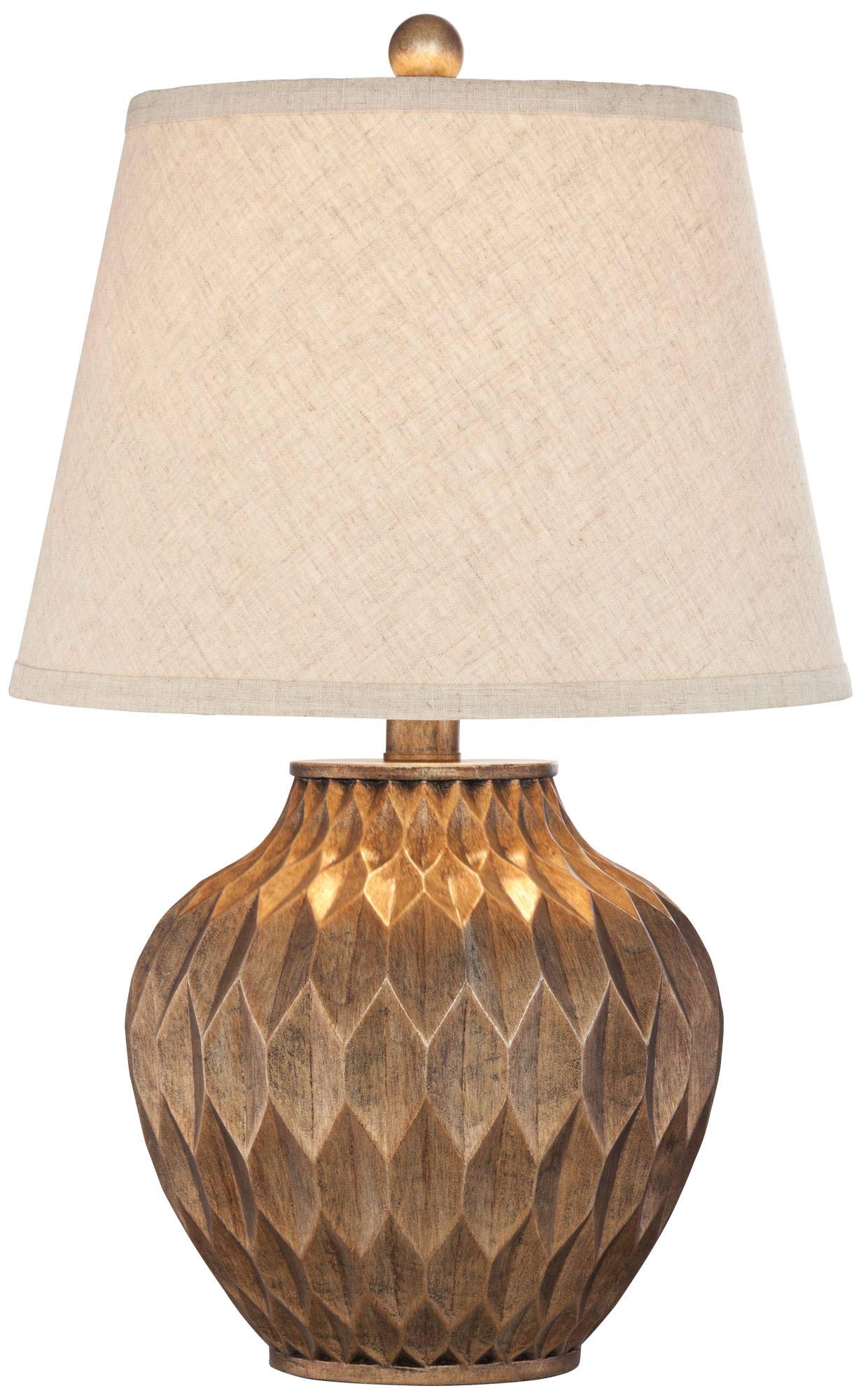 360 Lighting Buckhead Modern Accent Table Lamp 22" High Warm Bronze Brown Sculptural Geometric Textured Urn Tapered Fabric Drum Shade Bedroom Living Room House Home Bedside Nightstand Office product image