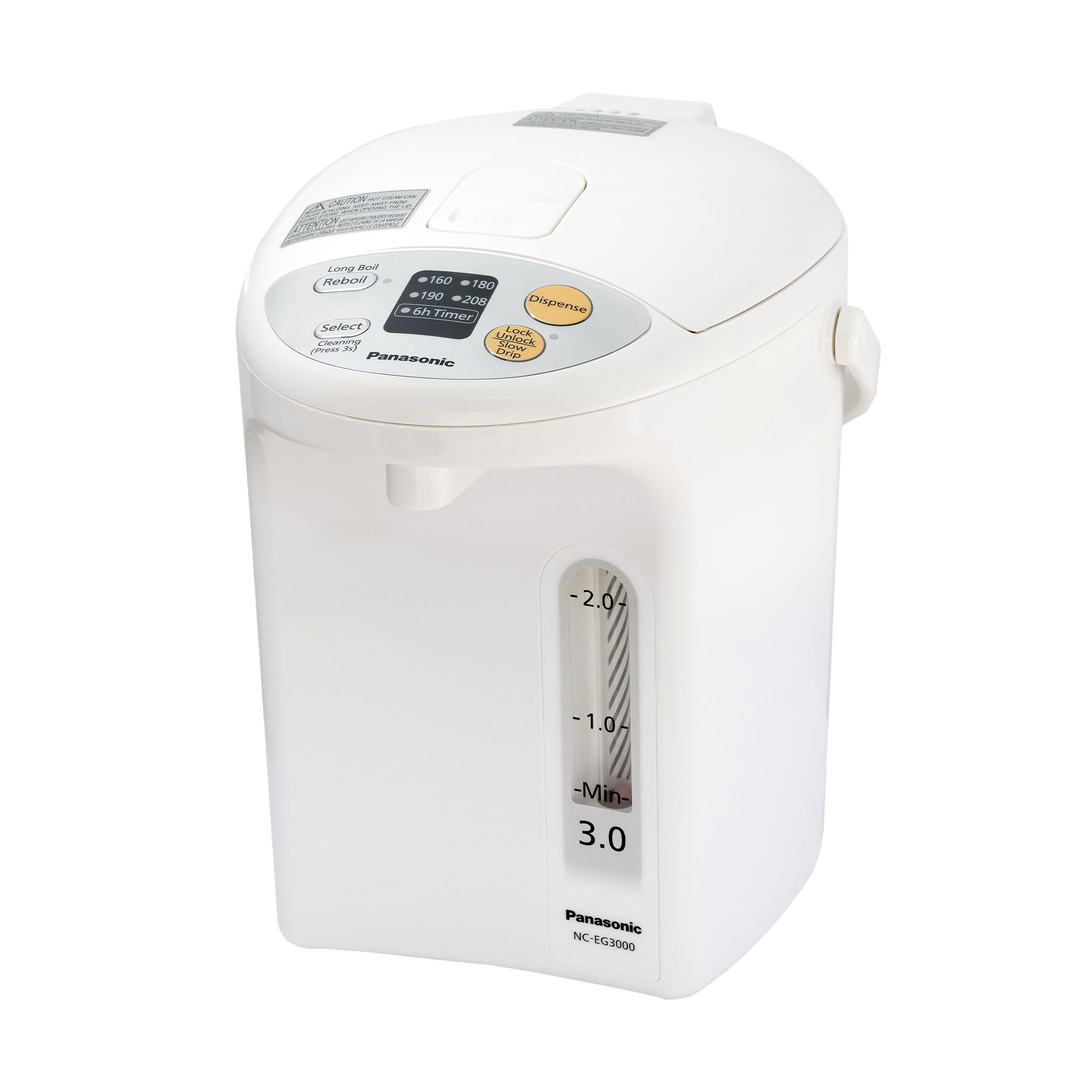 Panasonic 3.2qt Water Boiler Electric Hot Water Dispenser Countertop w/Slow-Drip Mode for Coffee & Tea, 4 Temp Presets, Charcoal‑Purified Stainless, Auto Shut‑Off, Timer & Safety Lock - NC-EG3000 product image