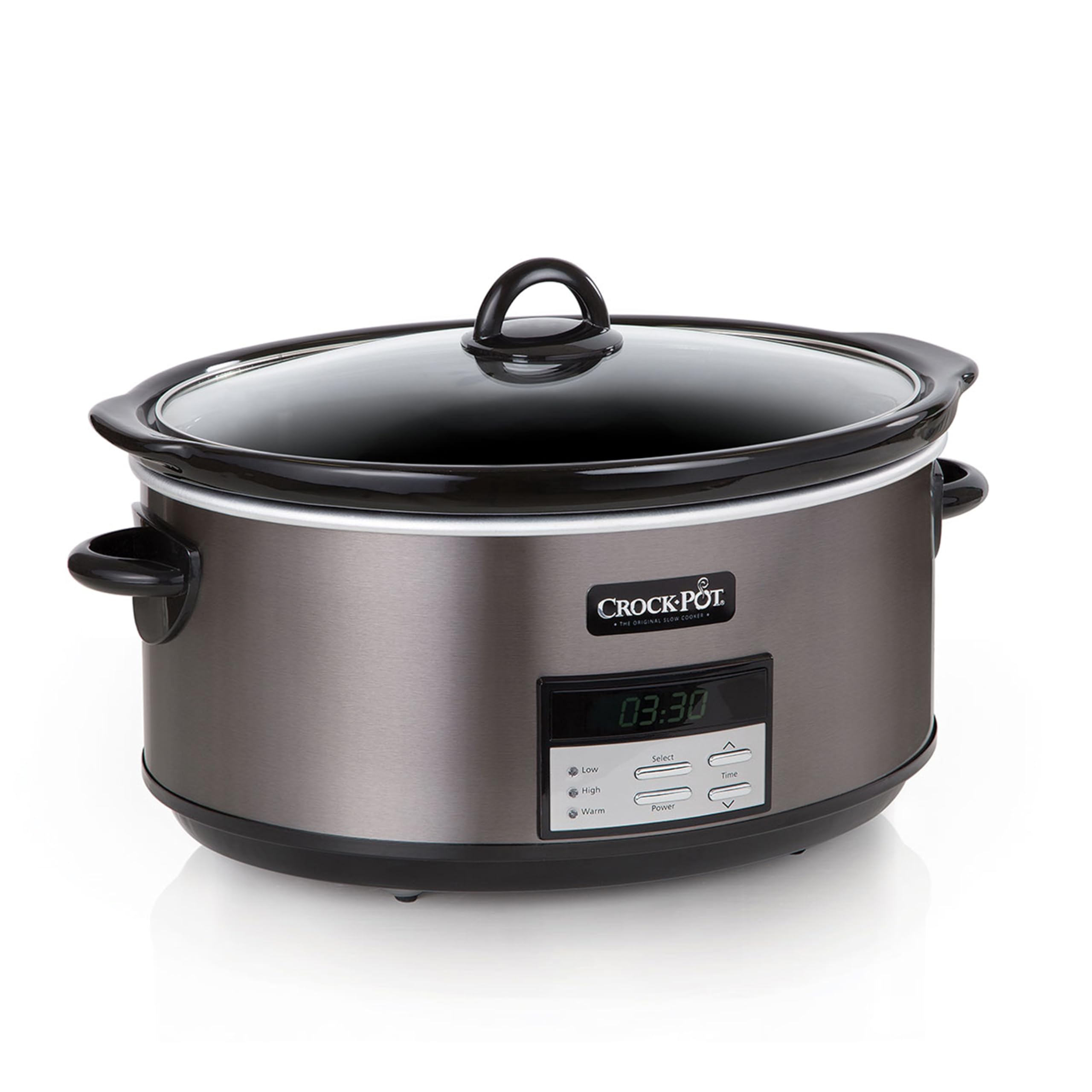 Crock-Pot Large 8-Quart Programmable Slow Cooker with Auto Warm Setting Black Stainless Steel product image