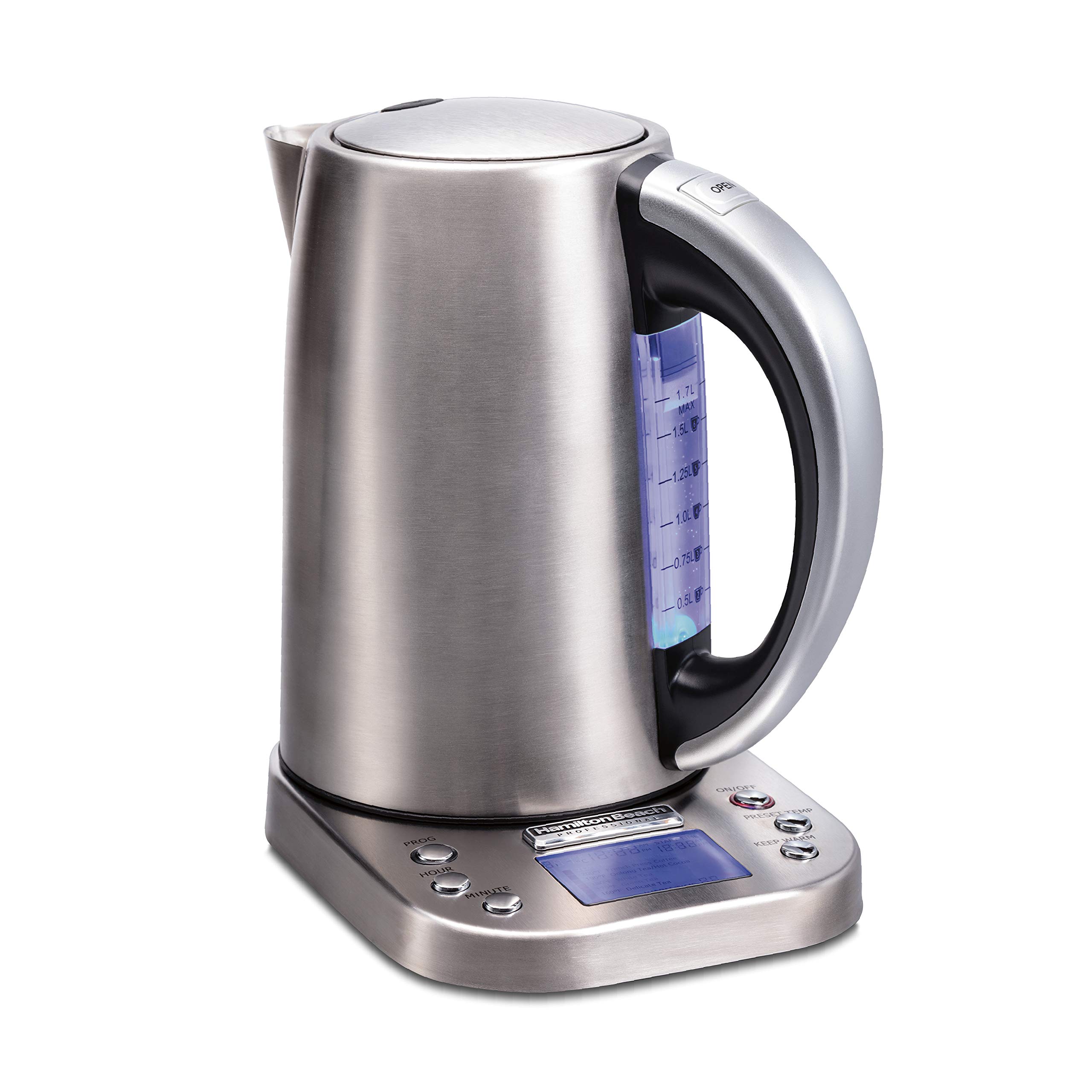 Hamilton Beach Professional Digital LCD Temperature Control Electric Tea Kettle, Water Boiler & Heater, 1.7 Liter, Fast Boiling 1500 Watts, Cordless, Auto-Shutoff & Boil-Dry Protection, Silver 41028 product image