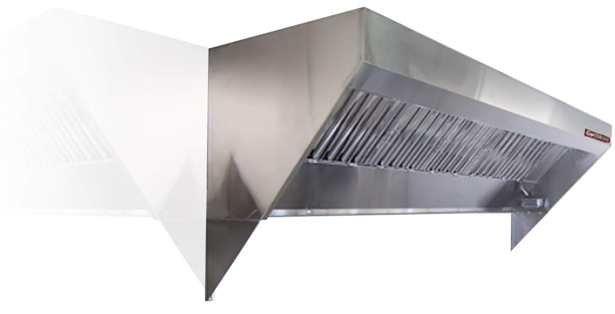 Food Truck, Concession Trailer Mobile Kitchen Low Profile Exhaust Hood. Includes stainless steel hood filters, grease cup, installation hardware, and a factory installed exhaust riser. 10" Long Hood product image