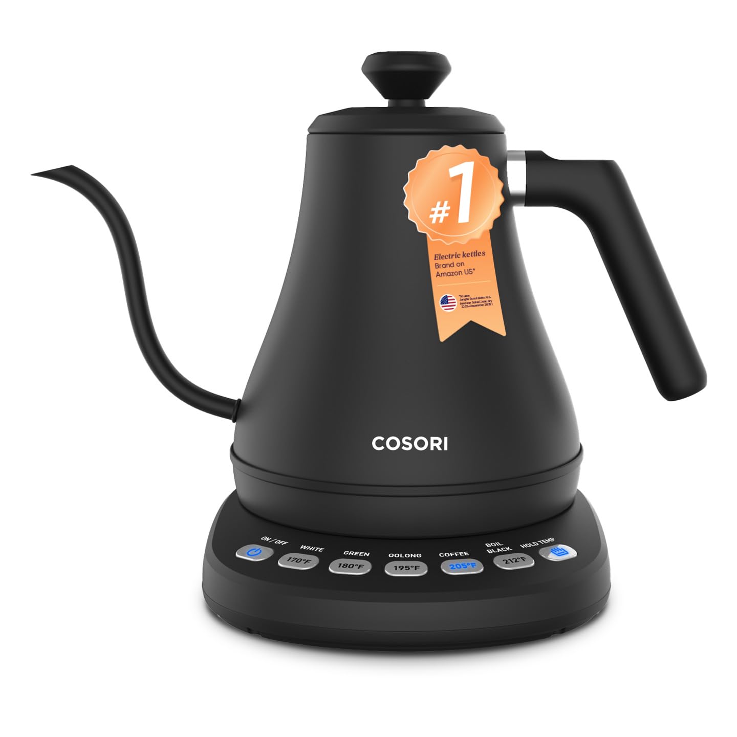 COSORI Electric Gooseneck Kettle with 5 Temperature Control Presets, Pour Over Kettle for Coffee & Tea, Hot Water Boiler, 100% Stainless Steel Inner Lid & Bottom, 1200W/0.8L product image