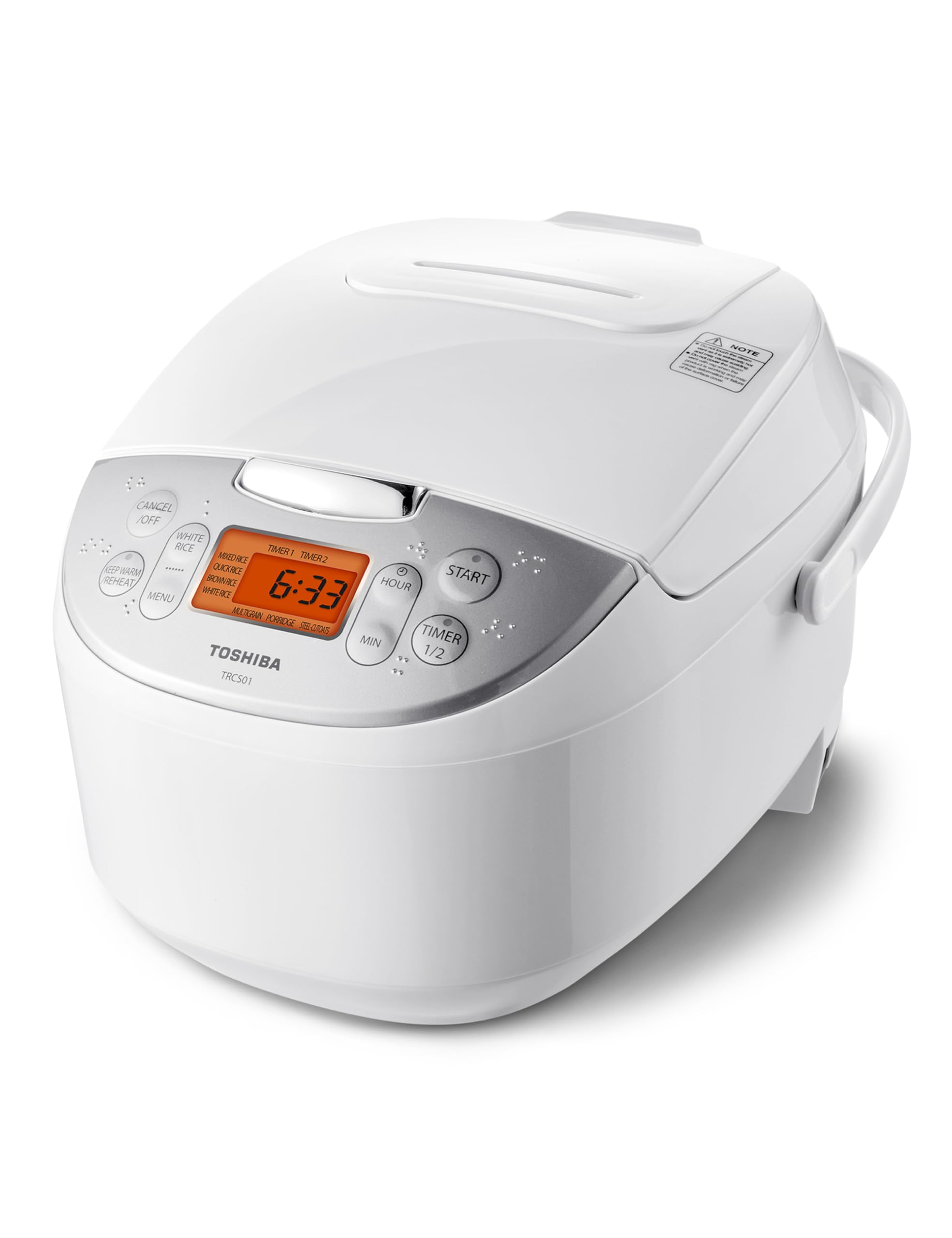Toshiba Rice Cooker 6 Cup Uncooked – Japanese Rice Cooker with Fuzzy Logic Technology, 7 Cooking Functions, Digital Display, 2 Delay Timers and Auto Keep Warm, Non-Stick Inner Pot, White product image