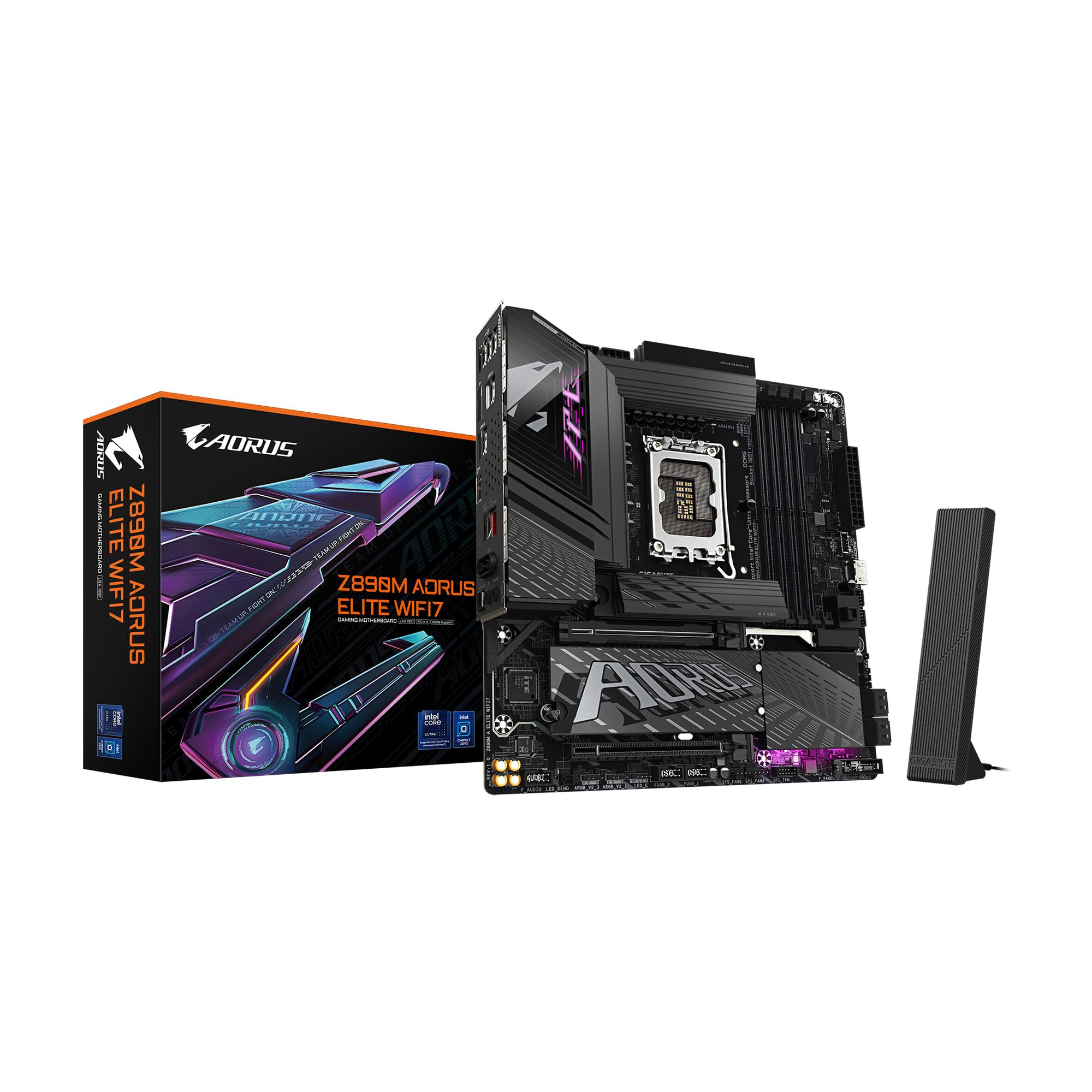 GIGABYTE Z890M AORUS Elite WIFI7 Intel Core Ultra Series 2 LGA 1851 Motherboard, M-ATX, DDR5, 3X M.2, PCIe 5.0, USB4 Type-C, WIFI7, 2.5GbE LAN, WiFi EZ-Plug, EZ-Latch Plus product image