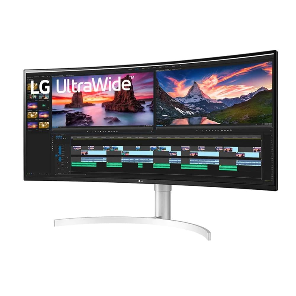 LG 38WN95C-W Monitor 38" 21:9 Curved UltraWide QHD+ 3840 x 1600 Nanio IPS Display, Thunderbolt 3, 1ms Response Time, 144Hz Refresh Rate, NVIDIA G-SYNC, AMD FreeSync -White/Silver product image
