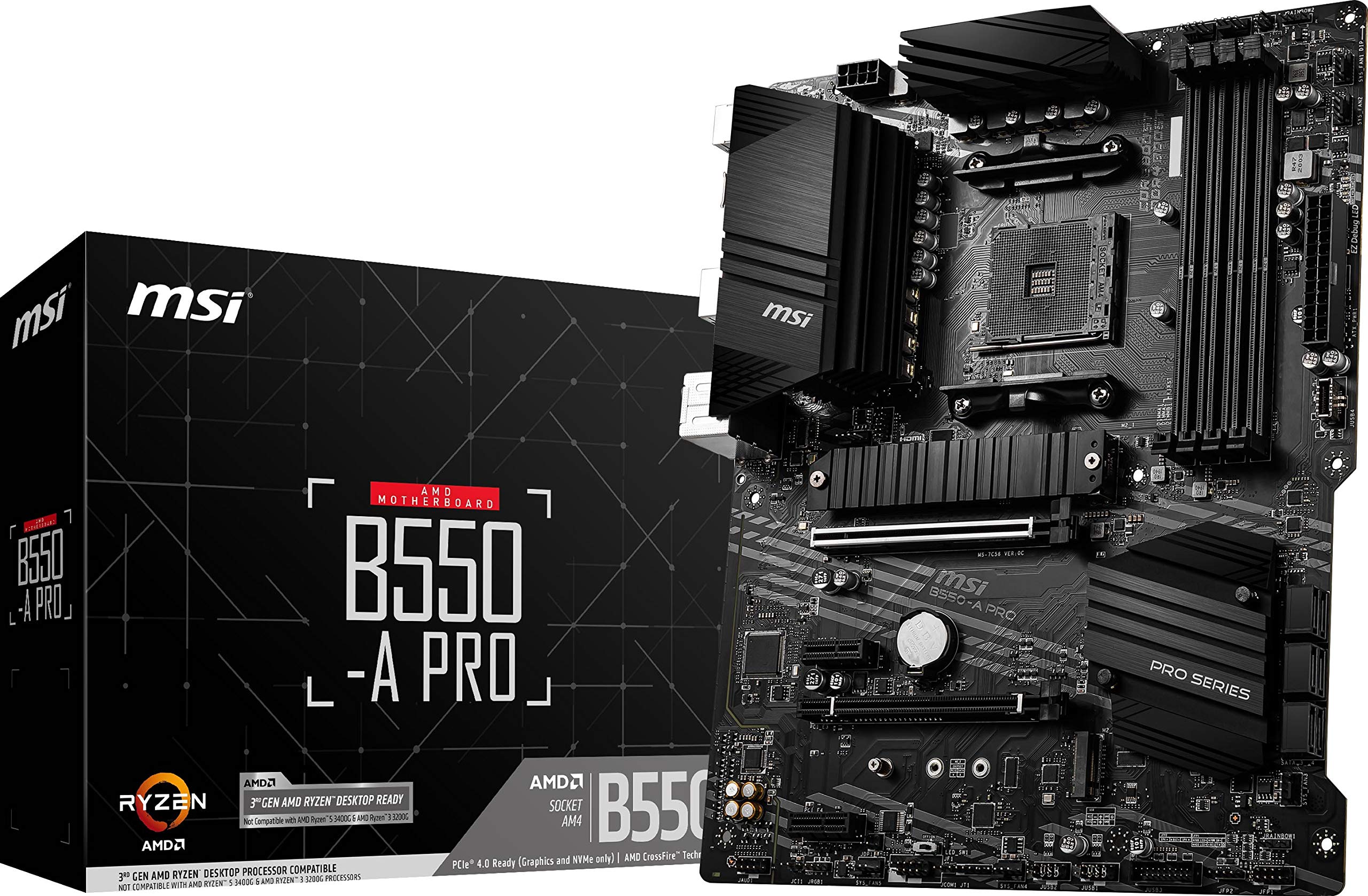 MSI B550-A PRO ProSeries Motherboard AMD Ryzen 5000, AM4, DDR4, PCIe 4.0, SATA 6Gb/s, M.2, USB 3.2 Gen 2, HDMI/DP, ATX product image