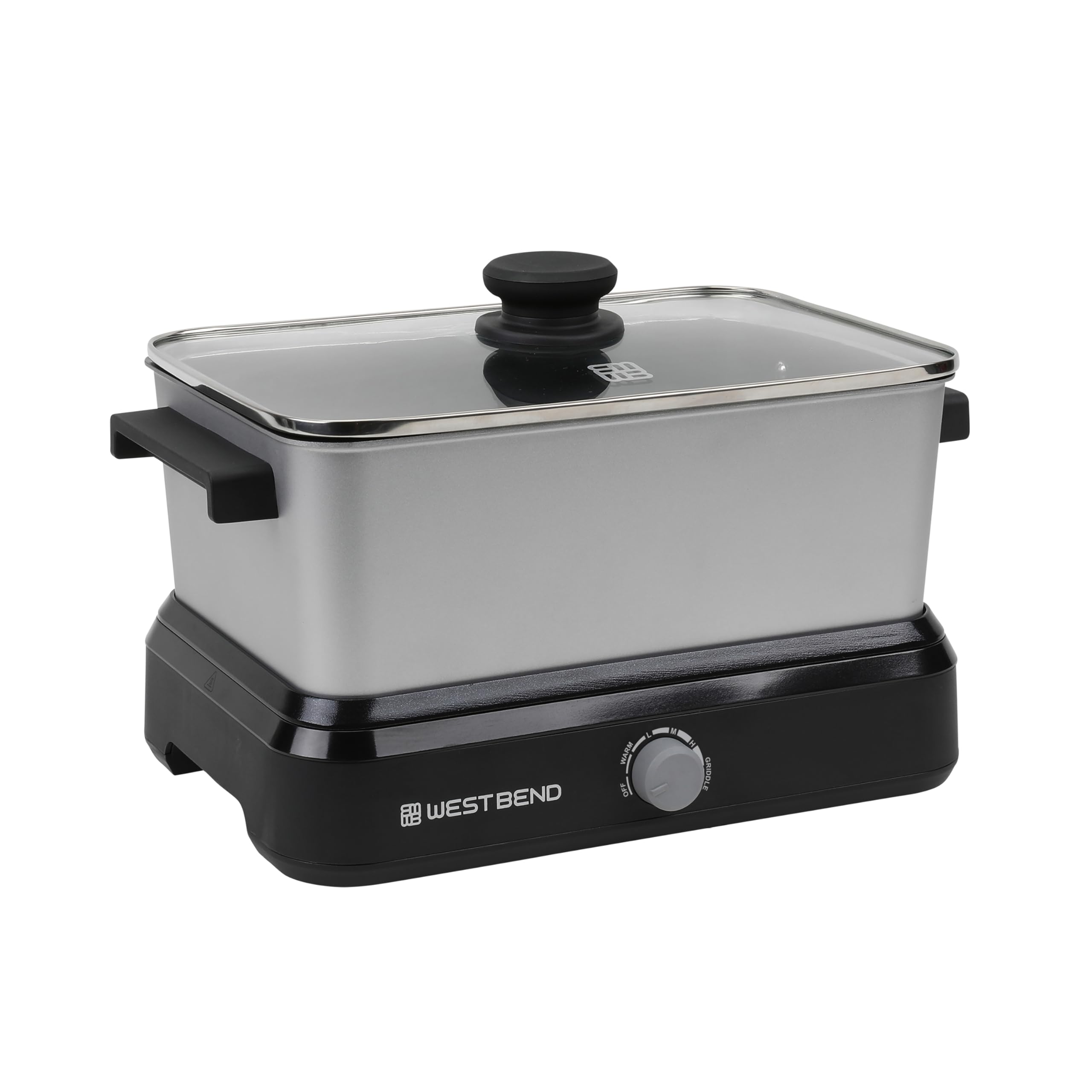 West Bend Versatility Slow Cooker Large Capacity Non-stick Cooking Vessel & Variable Temperature Heating Base Includes Travel Lid and Storage Bag, Range and Oven-Safe Cooking Pot, 5-Quart, Silver product image