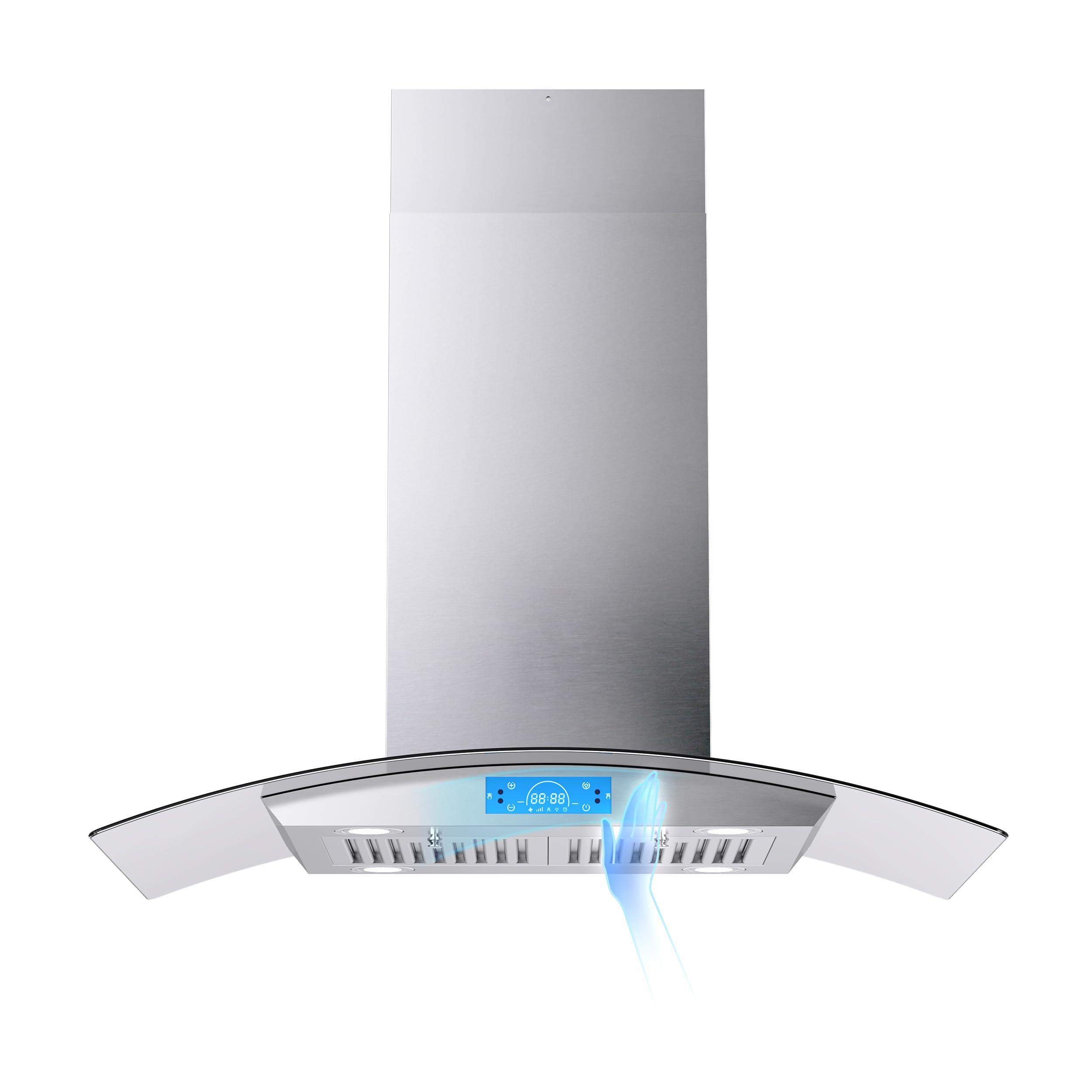 FIREGAS Island Range Hood 36 inch 700 CFM, Island Mount Kitchen Vent Hood with Tempered Glass, 4 LED Lights, 3 Speed Fan,Touch Control,Permanent Filter,Charcoal Filter, Stainless Steel,Ceiling Mount product image