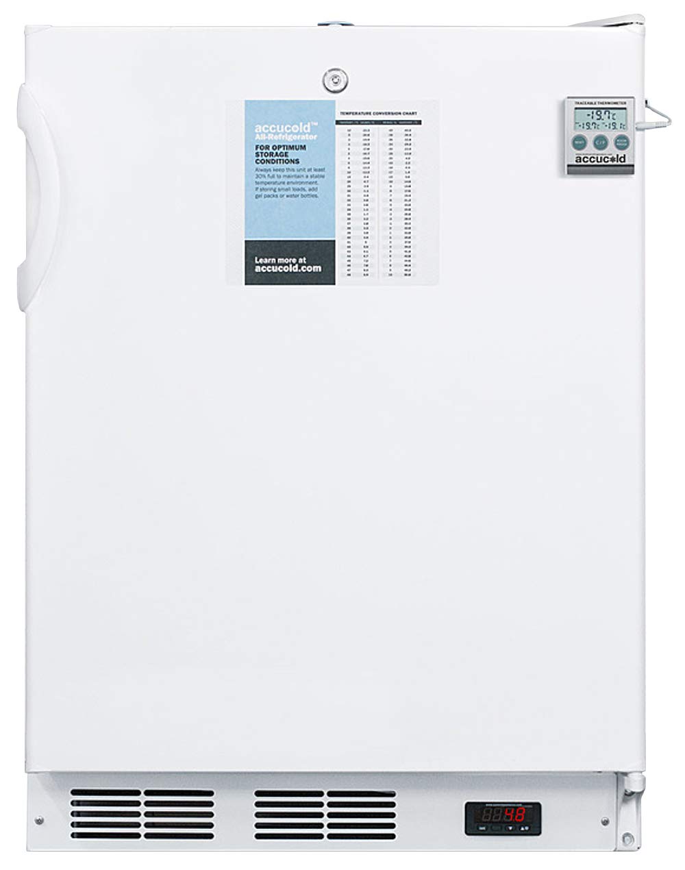 Accucold FF7LWBIPLUS2ADA 24-Inch Wide Built-In All-Refrigerator - White; ADA Compliant; NIST Calibrated Temperature Display; Commercially Approved; RHD Right-Hand Door Swing; CARB Compliant product image