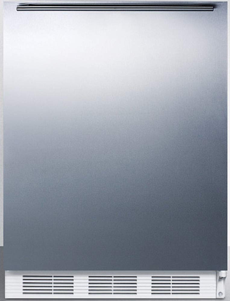 Summit Appliance CT661WSSHH 24" Wide Refrigerator-Freezer; Cycle Defrost; Stainless Steel Wrapped Door; Professional Towel Bar Handle; Adjustable Glass Shelves; Clear Crisper; White Cabinet product image