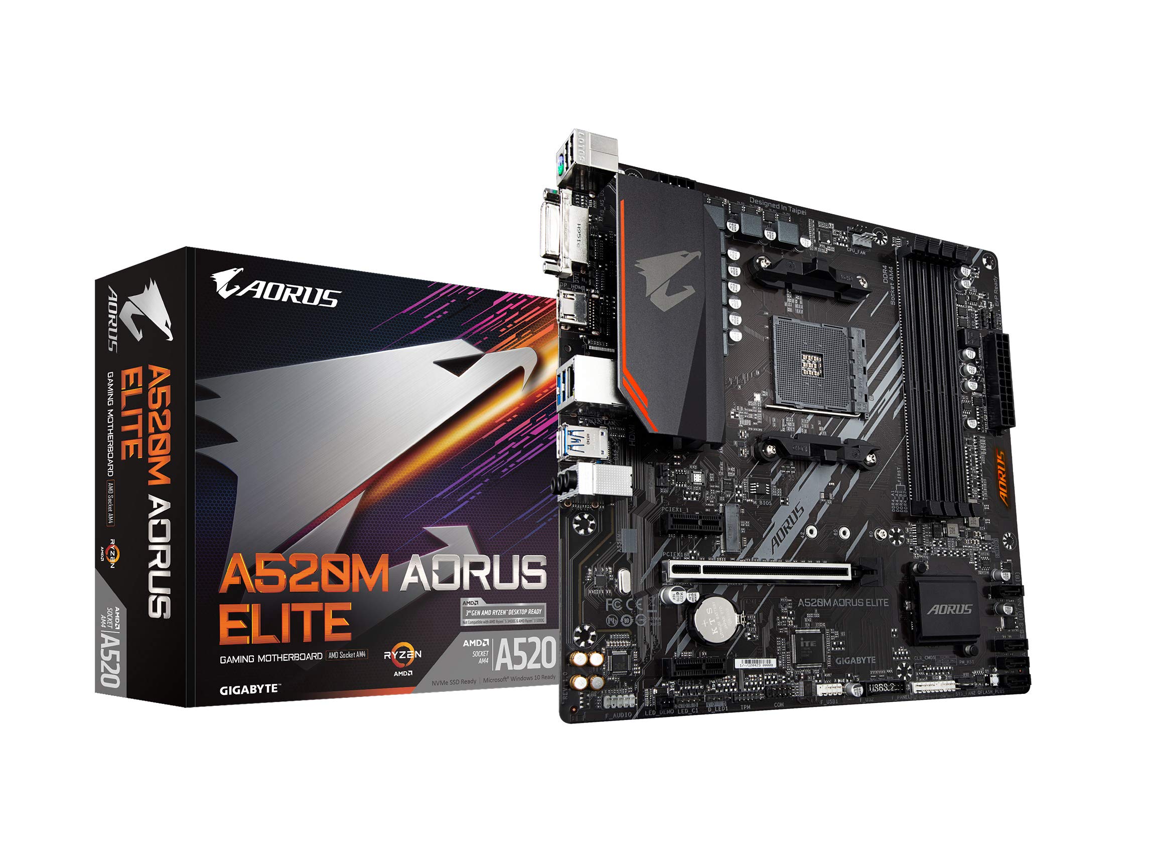 Gigabyte A520M AORUS Elite AMD Ryzen AM4/MicroATX/5+3 Phases Digital PWM/Gaming GbE LAN/NVMe PCIe 3.0 x4 M.2/2 Display Interfaces/Q-Flash Plus/RGB Fusion 2.0/Motherboard product image