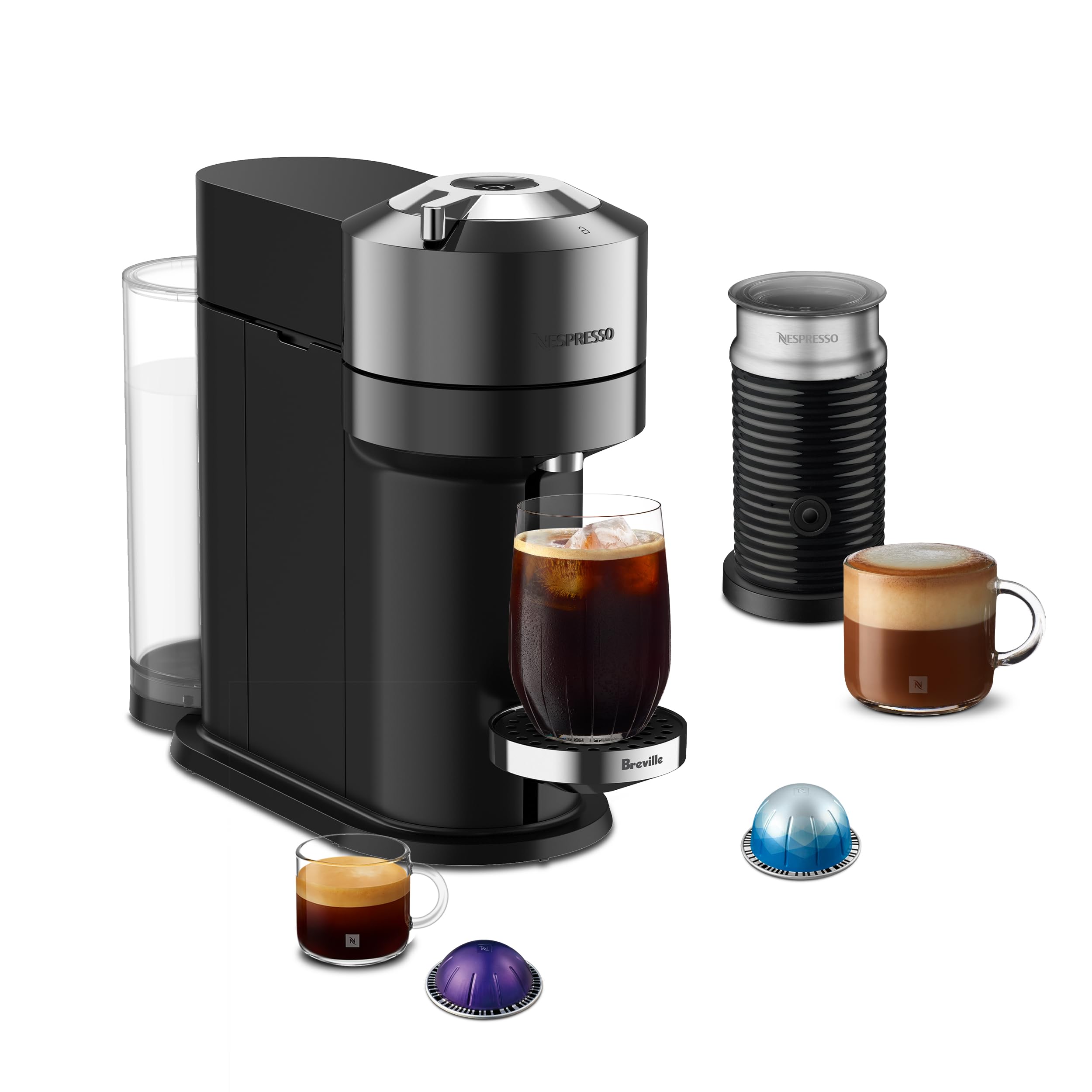 Nespresso Vertuo Next Deluxe Coffee and Espresso Maker, Pure Chrome with Aeroccino Milk Frother,1.1 liter, Black,Dark Chrome product image