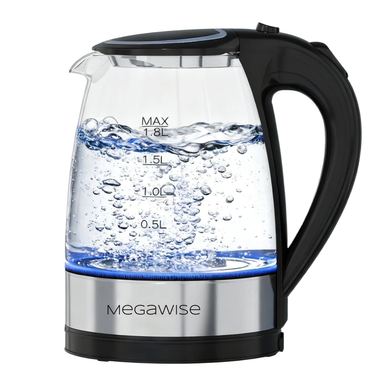MEGAWISE 1.8L Healthy Electric Kettle, 1800W Borosilicate Glass Tea Kettle with Food Grade Material, Auto Shut-Off and Boil-Dry Protection Cordless Kettle Fast Boiling, BPA Free product image