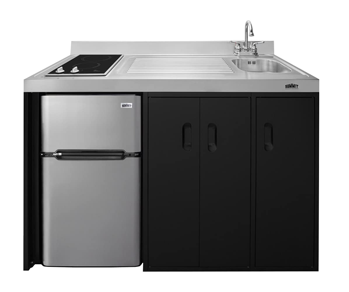 Summit Appliance CK54SINKR 54" Wide All-In-One Kitchenette, Stainless Steel Sink and Faucet, 2-door Refrigerator-freezer, 2-burner Smooth-top Cooktop, Indicator Lights, Storage Compartments product image