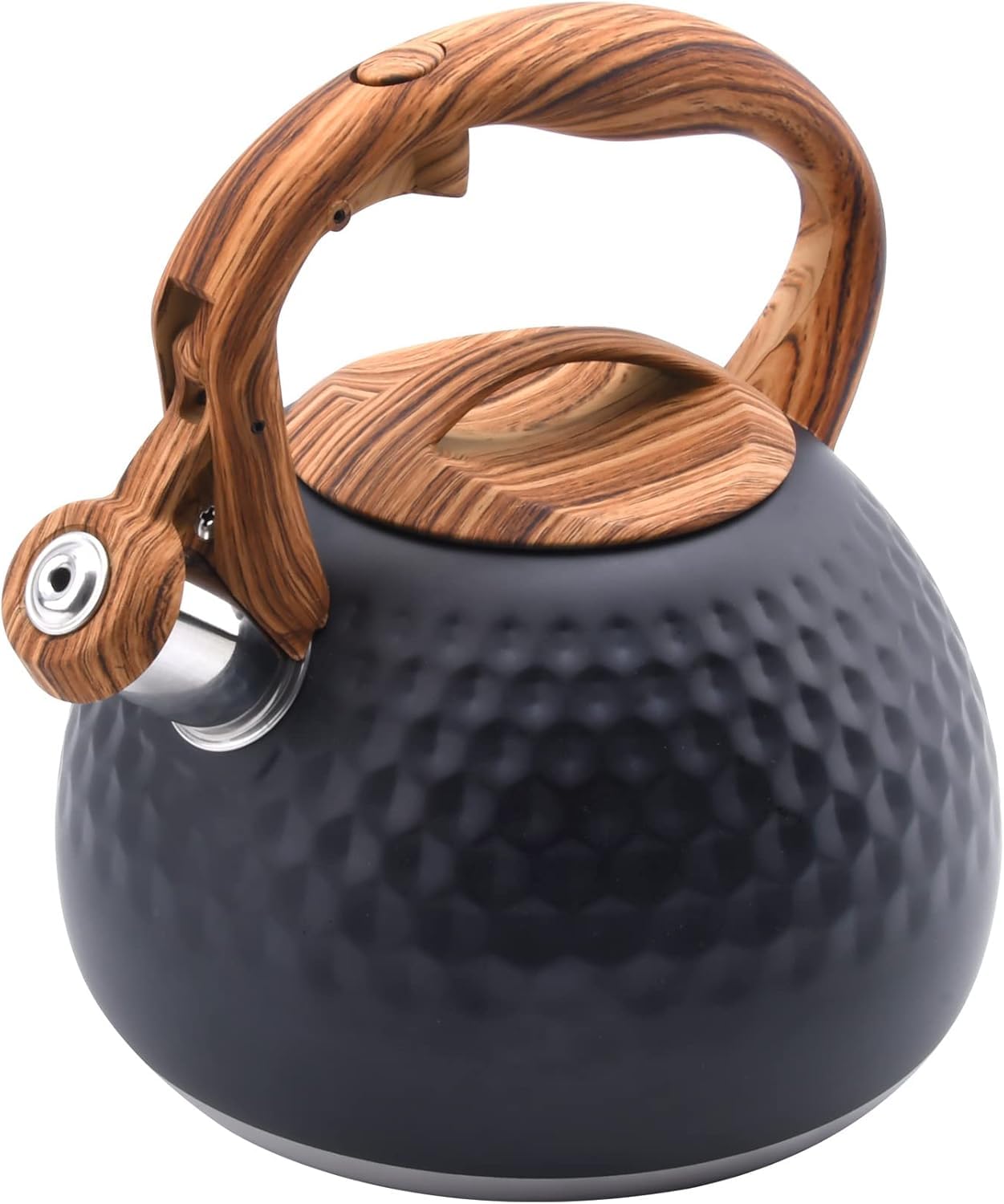 Tea Kettle Stovetop, 3.2 Qt Stainless Steel Whistling Kettle for Stove Top, Food Grade Teapot with Wood Pattern Handle for Coffee, Milk etc, Gas Electric Applicable Black product image