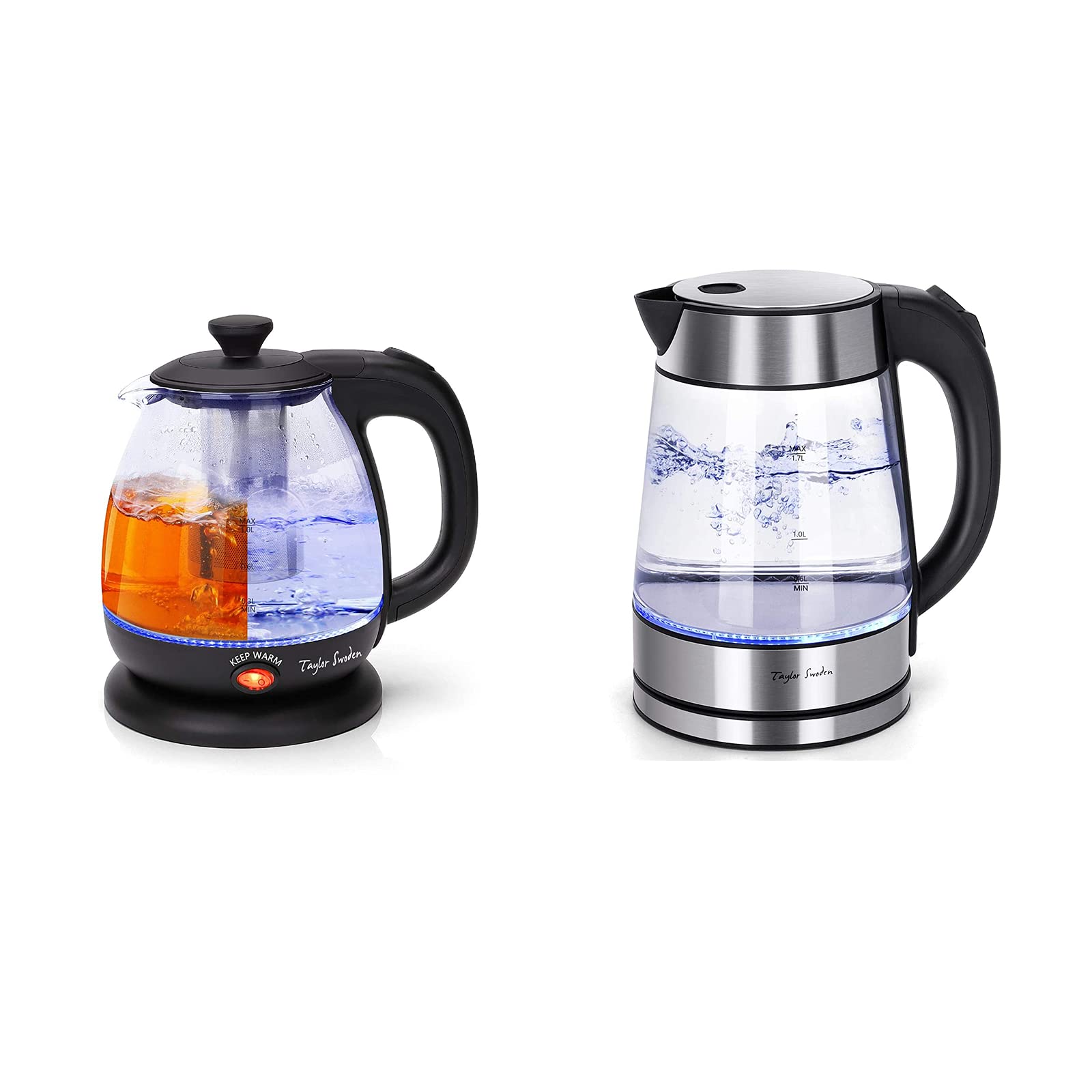 Taylor Swoden Electric Kettle with Tea Infuser, Glass Hot Water Kettle Electric for Tea and Coffee,Auto Shutoff & Boil Dry Protection, Black product image