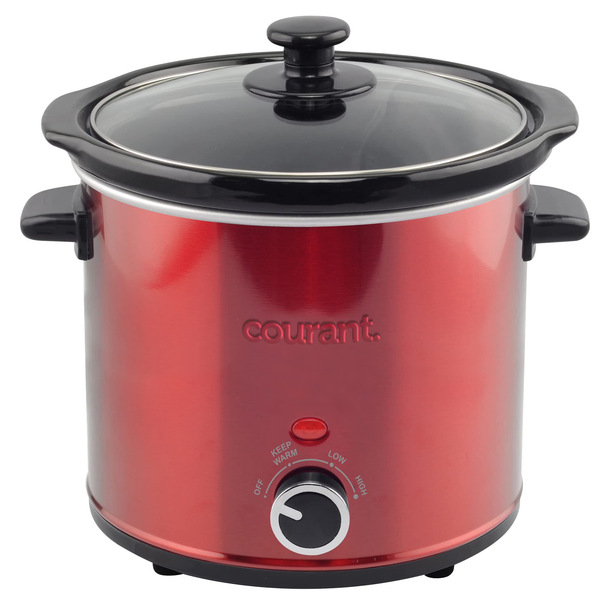 Courant 3.2 Quart Slow Cooker - Red, Removable Ceramic Insert & Glass Lid With Three Temperature Settings product image
