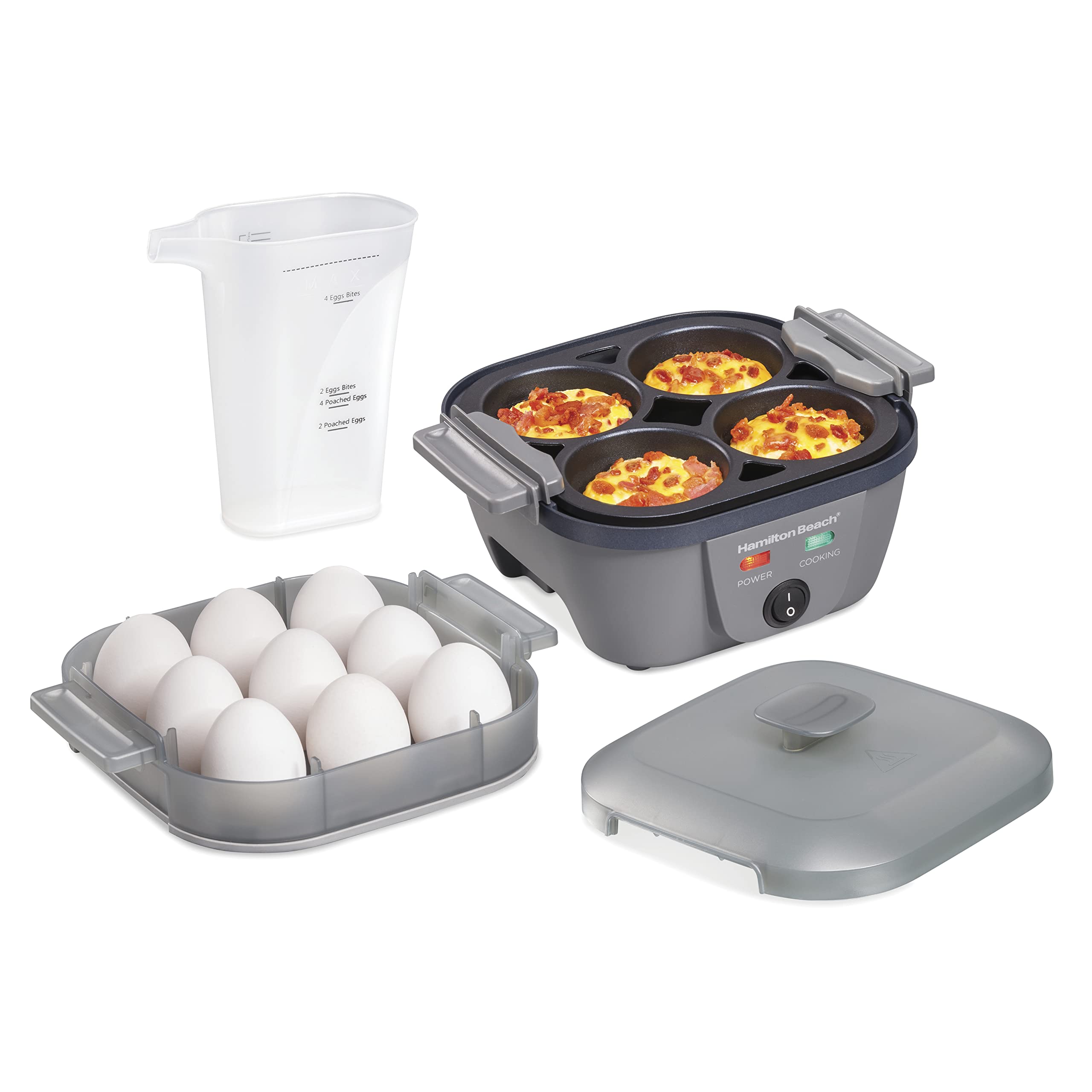 Hamilton Beach 6-in-1 Electric Egg Cooker for Hard Boiled Eggs, Sous Vide Style Egg Bite Maker and Poacher, 5.25” Non-Stick Skillet for Omelets, Scrambling & Frying, Grey 25510 product image