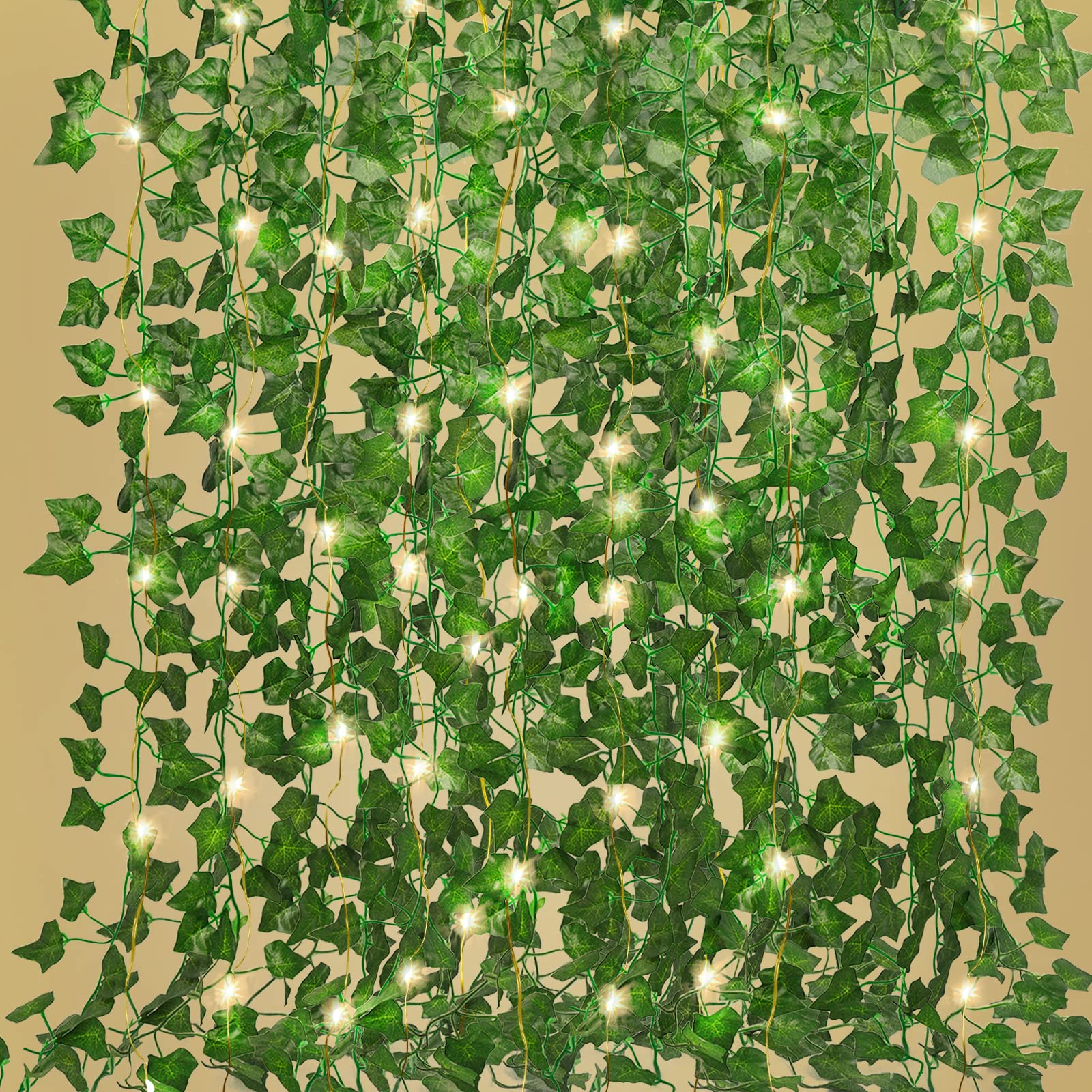 RECUTMS Ivy Fake Vines for Room Decor 12 Pack 86 FT Artificial Plant with 100 LED String Light Bedroom Aesthetic Hanging Greenery Garlands Backdrop Leaves for Wall Wedding Party Home Garden Decor product image
