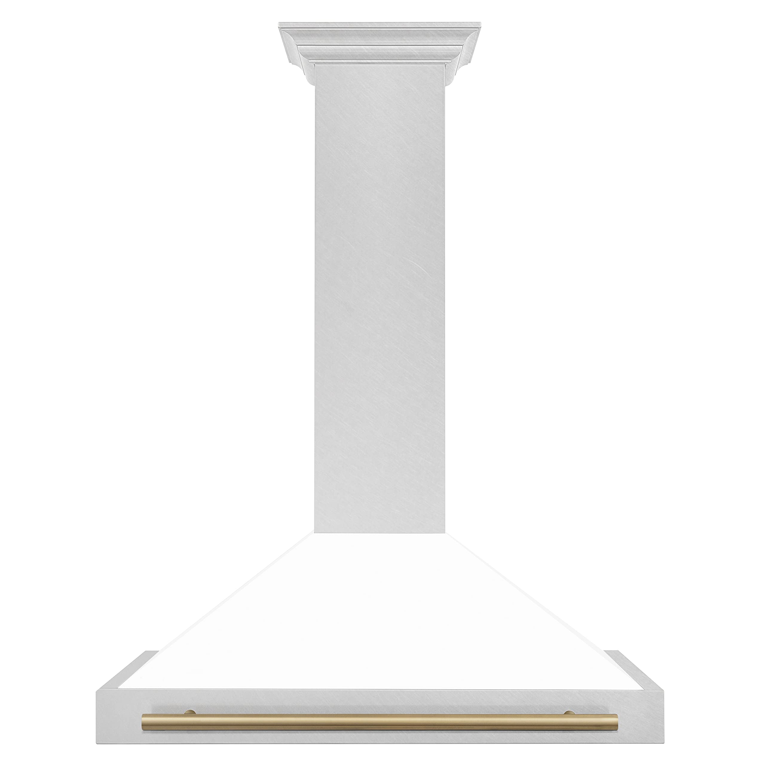 ZLINE Autograph Edition 36 in. Convertible Satin Stainless Steel Wall Mount Range Hood with White Matte Shell and Champagne Bronze Handle KB4SNZ-WM36-CB product image