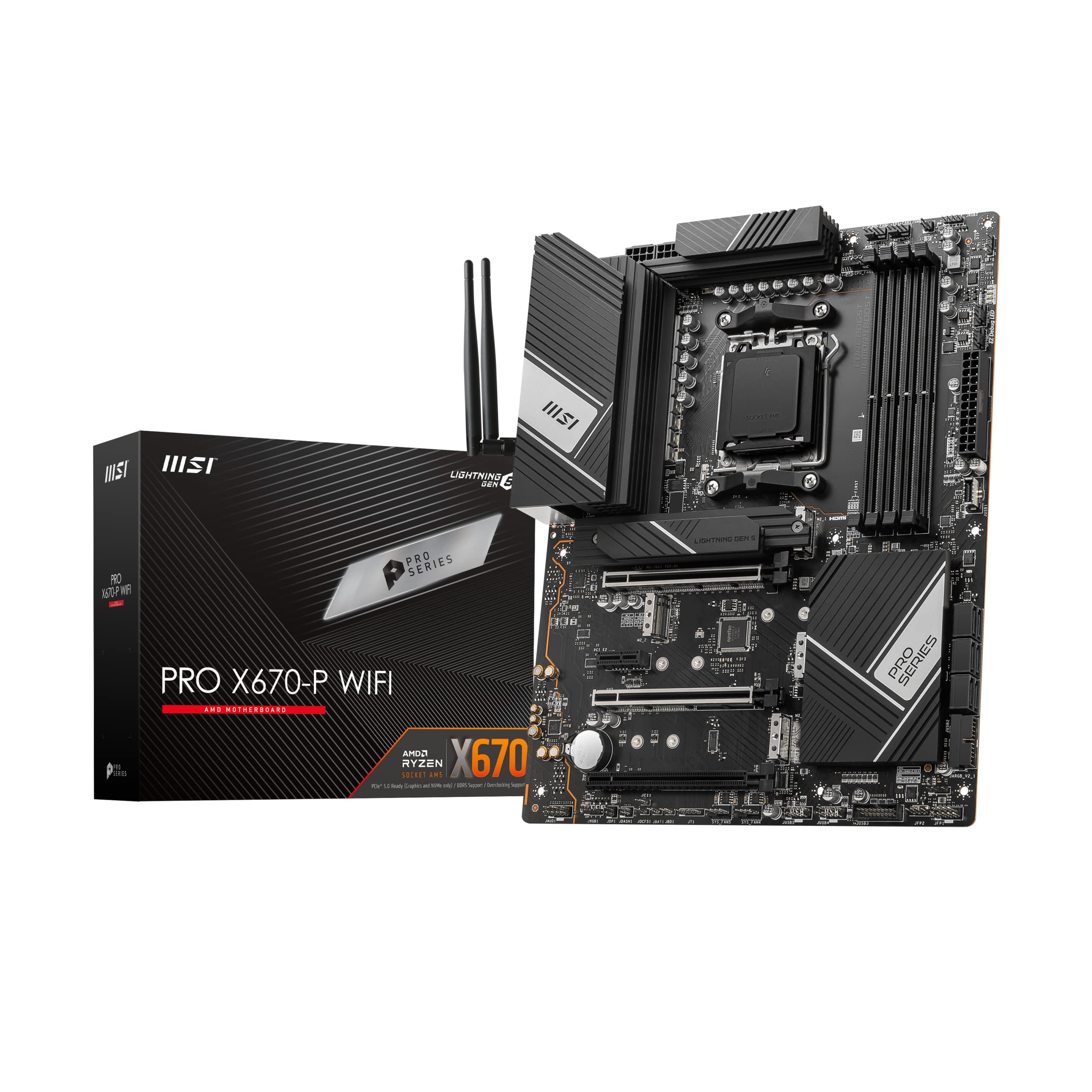 MSI PRO X670-P WiFi ProSeries Motherboard AMD AM5, DDR5, PCIe 4.0, SATA 6Gb/s, M.2, USB 3.2 Gen 2, Wi-Fi 6E, HDMI/DP, ATX product image