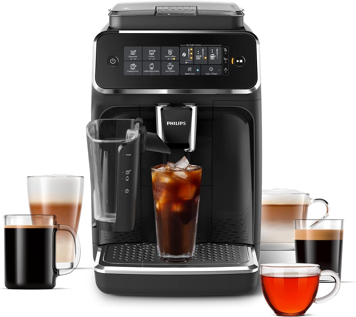 Philips 3200 Series Fully Automatic Espresso Machine - LatteGo Milk Frother & Iced Coffee, 5 Coffee Varieties, Intuitive Touch Display, Black, EP3241/74 product image