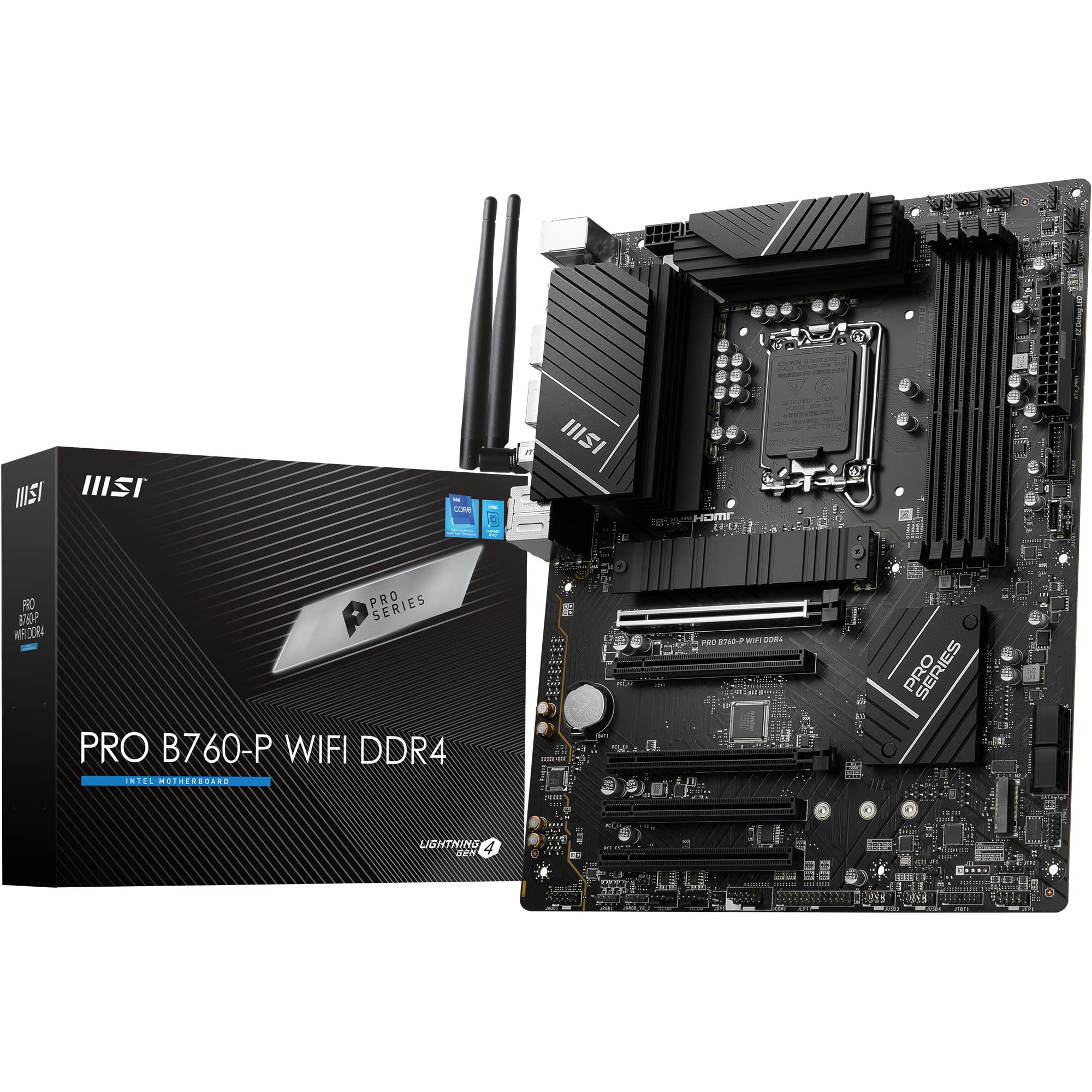 MSI PRO B760-P WiFi DDR4 ATX Motherboard, 4X DDR4~128GB, 5X PCI-E x16, 2X M.2, 4X SATA, 2X USB 3.2, 4X USB 2.0, 1x USB-C product image