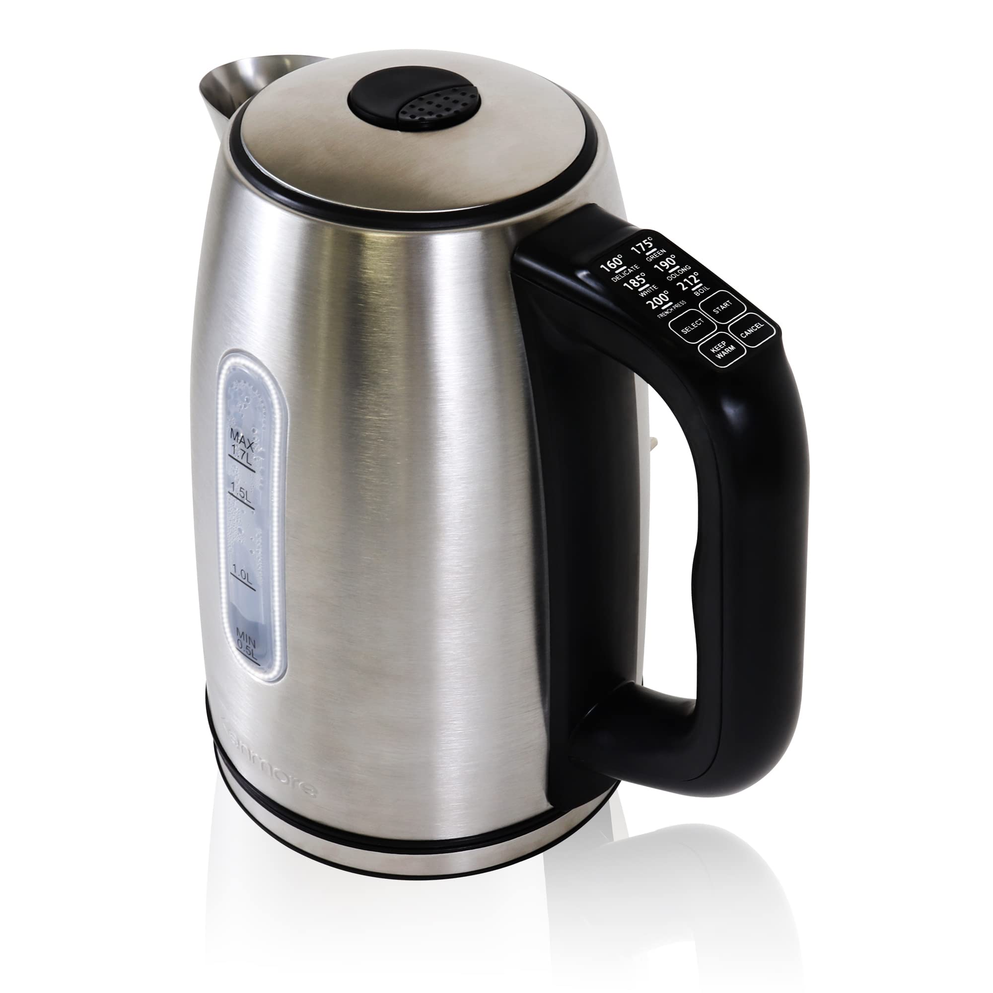 Kenmore Electric Kettle - Cordless Digital Calentador De Agua, Stainless Steel Instant Tea Pot, Preset Temperature Control, Automatic Shut-Off, Rapid Boil, Hot Water Boiling Heater, 1.7 Liter Silver product image