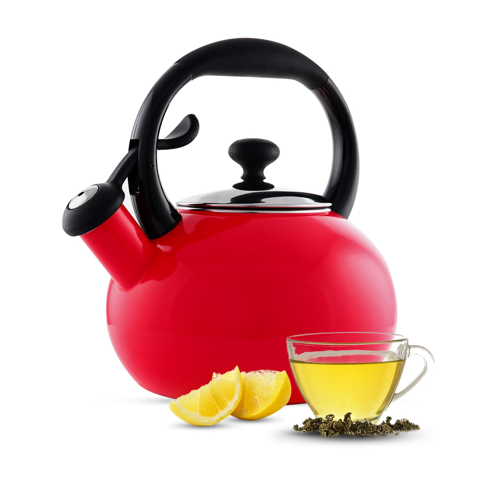 Chantal 1.8 QT Kettle, Buttons Series, Premium Enamel on Carbon Steel, Whistling, Even Heating & Quick Boil Red product image