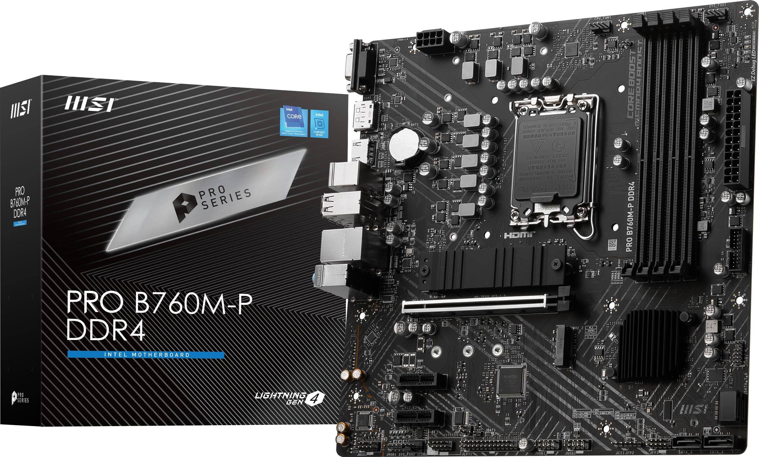 MSI PRO B760M-P DDR4 ProSeries Motherboard Supports 12th/13th/14th Gen Intel Processors, LGA 1700, DDR4, PCIe 4.0, M.2, USB 3.2 Gen2, HDMI/DP, mATX product image