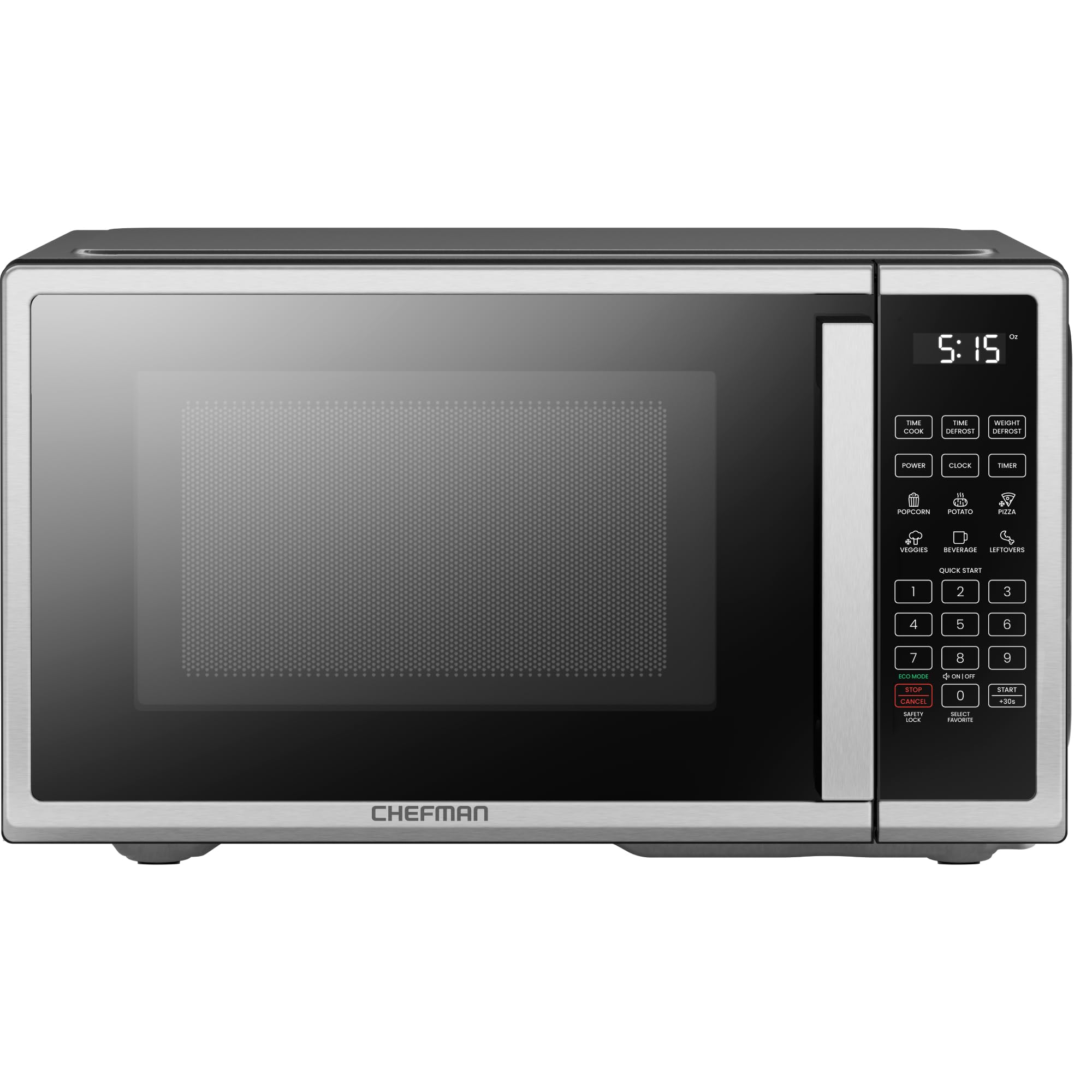 Chefman Countertop Microwave Oven 1.1 Cu. Ft. Digital Stainless Steel Microwave 1000 Watts with 6 Auto Menus, 10 Power Levels, Eco Mode, Memory, Mute Function, Child Safety Lock, Easy Clean product image