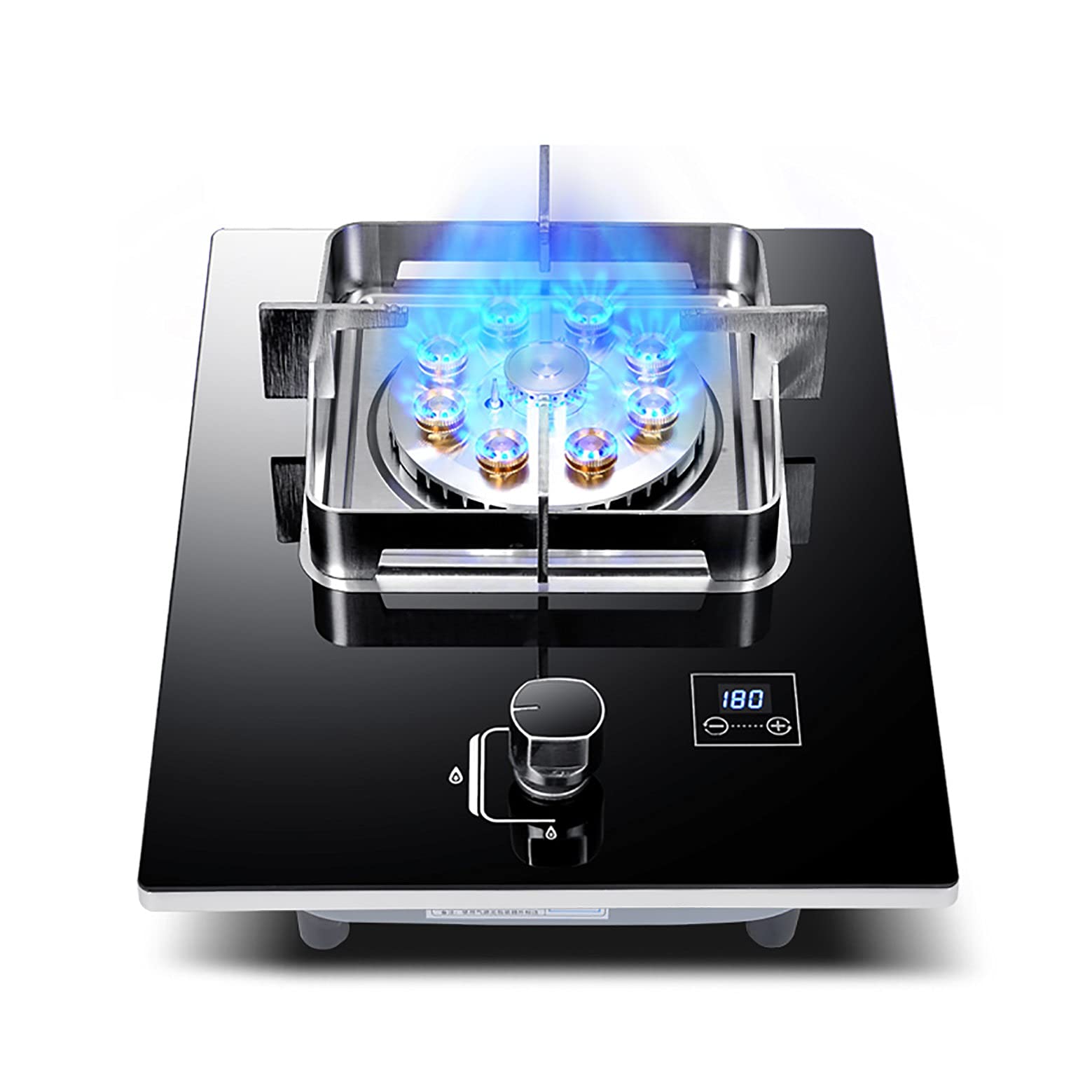 Gas Stove Gas Built In Gas Cooktop 7.0Kw Cooker Hob,Nine-Cavity Fierce Fire,With 180 Minutes Smart Timing,Square Pot Holder Silver NG Black NG product image