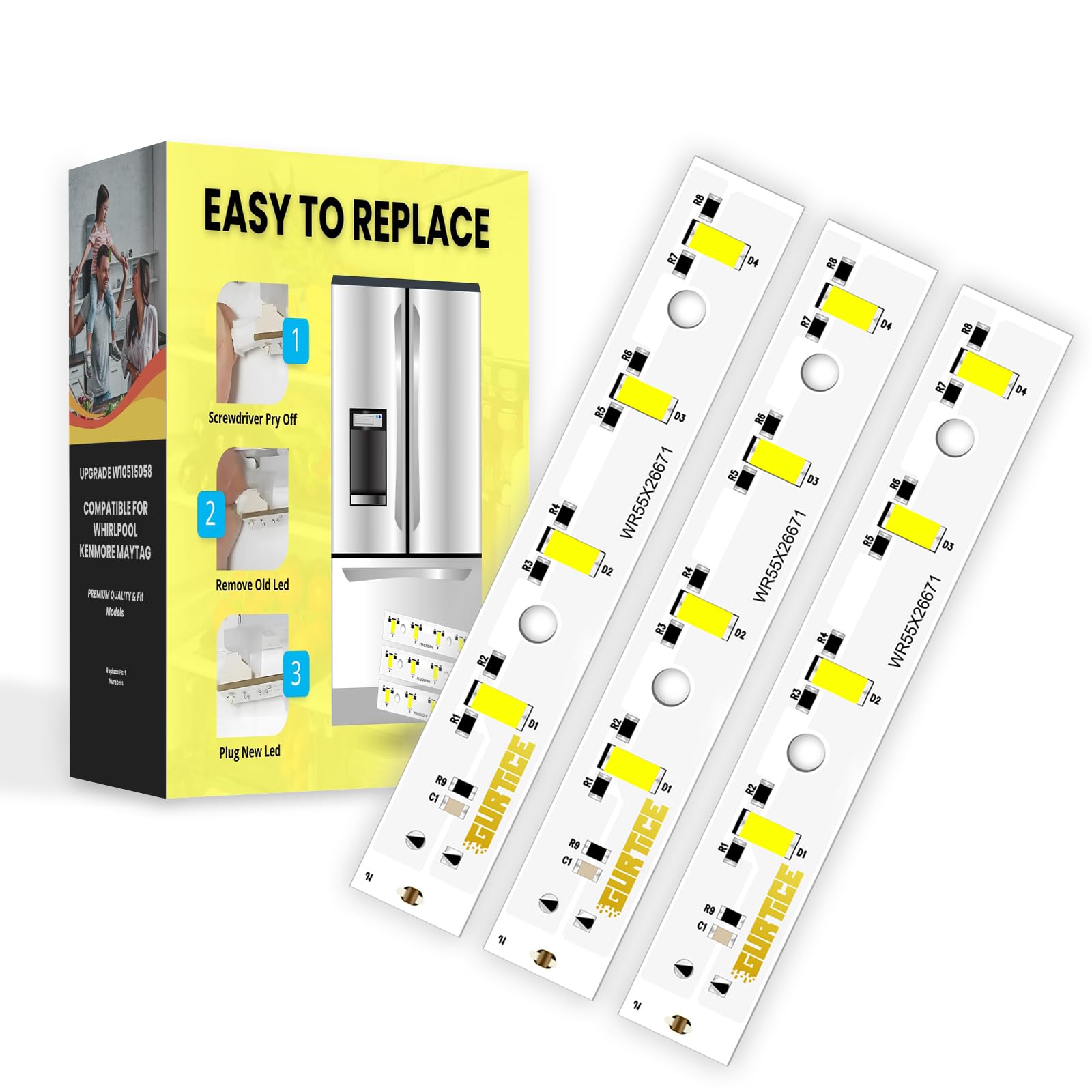 New Upgraded 3 Pack WR55X26671 PS11767930 AP6035586 Led Light Board Compatible for GE Refrigerator Replace 4468532 EAP11767930 LED3344588 product image