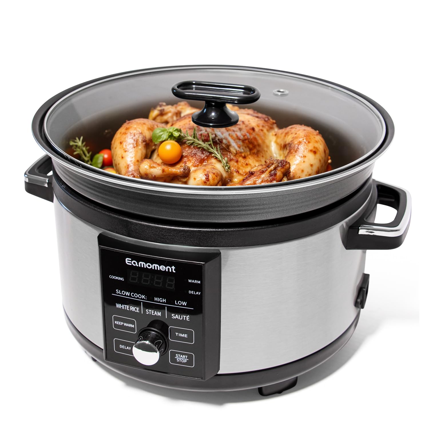 5.5QT Programmable Slow Cooker With Timer,Non Stick Aluminum Alloy Liner.SLOW COOK HIGH/SLOW COOK LOW/WHITE RICE/STEAM/SAUTE/WARM/DELAY,and Other Practical Functions product image