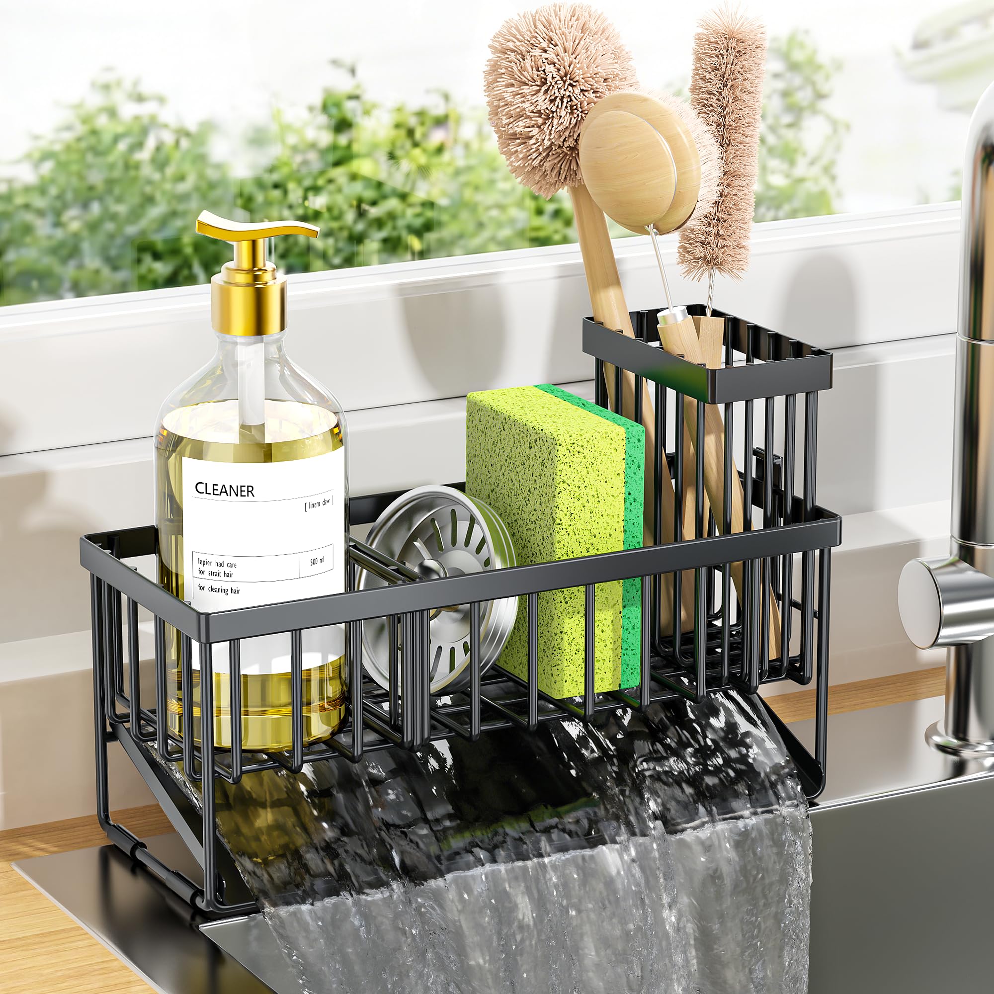 Cisily Sink Caddy Sponge Holder for Kitchen with Brush Holder and Stainless Steel Self Drain Tray, Rustproof Kitchen Sink Organizer for Sponge, Soap Dispenser Storage Accessories product image