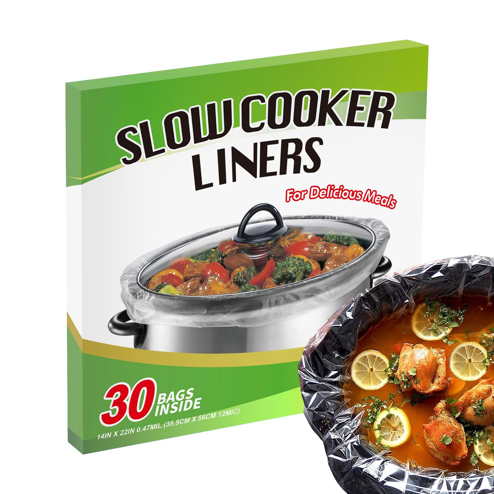 ECOOPTS Slow Cooker Liners 30 Liners, 14" × 22" Pot Liners Fit 6-10 Quarts, Disposable Cooking Bags Suitable for Oval & Round Pot, BPA Free 14" × 22" product image