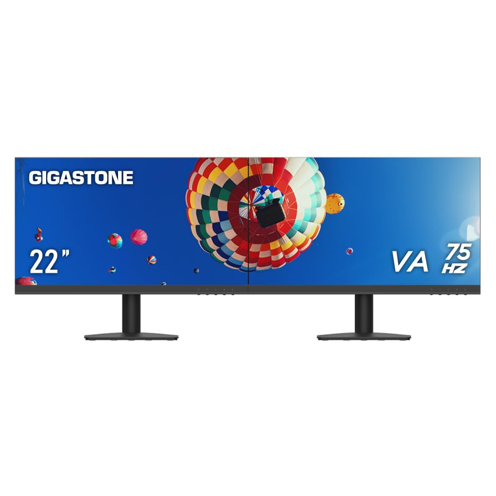 Gigastone 22 inch VA LED Back Light Monitor 2-Pack 75Hz FHD 1920 x 1080, 1080P 178° Wide View Frameless, Dual Monitor, 4ms, Eye Care Technology, Ergonomic Tilt VESA Mount, HDMI VGA product image