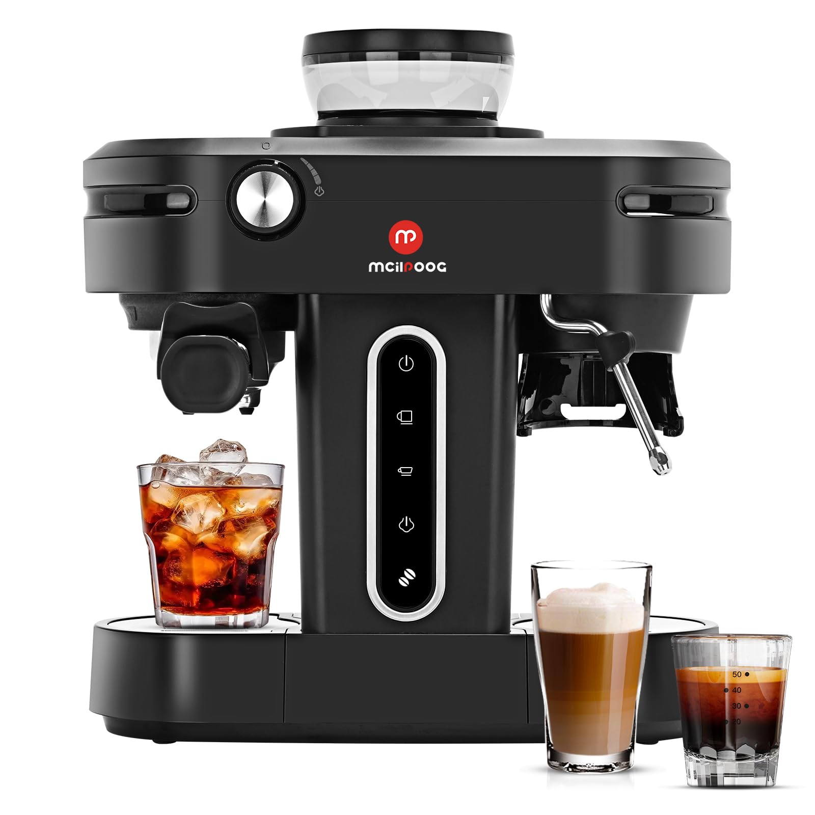 Mcilpoog AC510 15Bar Semi Automatic Espresso Machine With Grinder & Steam Wand,3-in-1 Compact Espresso Coffee Maker With 28 oz Removable Water Tank for Cappuccino or Latte, Gift for Dad, Mom or Wife product image
