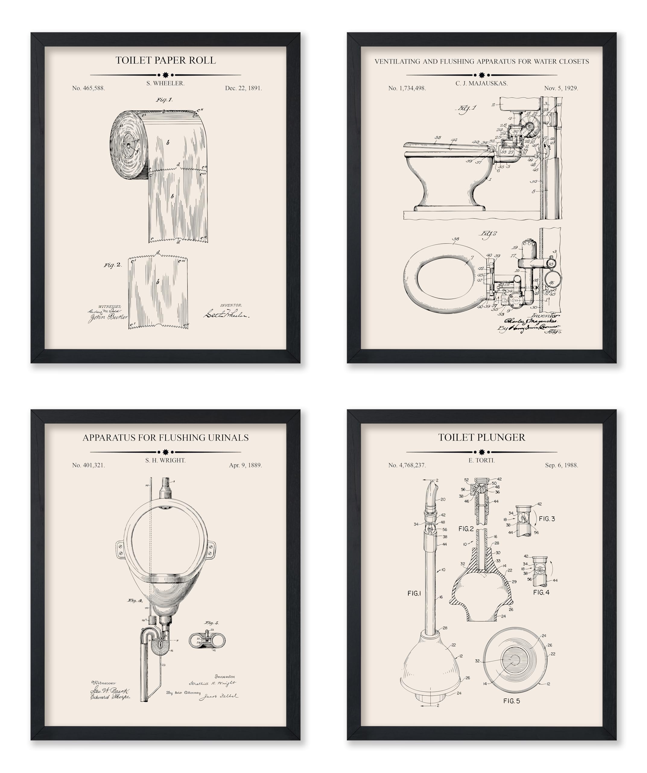 Poster Master 4-Piece Toilet Blueprint Poster - Toilet Paper Patent Print - Urinal Design - Toilet Plunger Design - Bathroom Art - Technical Drawing - Great Bathroom Decor - 8x10 UNFRAMED product image