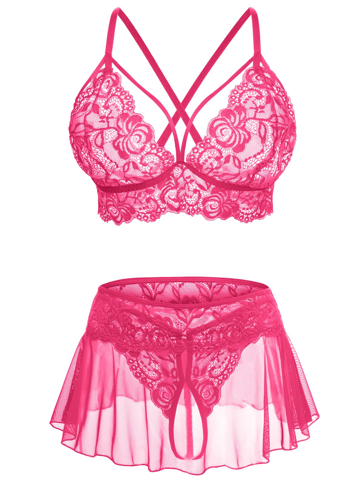 CRIPOM Sexy Lingerie for Women Naughty 3 Piece Lace Bralette, Mini Skirt with G-String Crotchless Lingerie Outfits product image for Women&rsquo;s Exotic Lingerie Sets buying guide