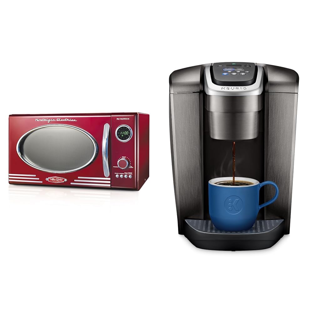 Nostalgia Retro Countertop Microwave Oven - Large 800-Watt - 0.9 cu ft - 12 Pre-Programmed Cooking & Keurig K-Elite Single-Serve K-Cup Pod Coffee Maker, Brushed Slate, 12 oz. Brew Size product image