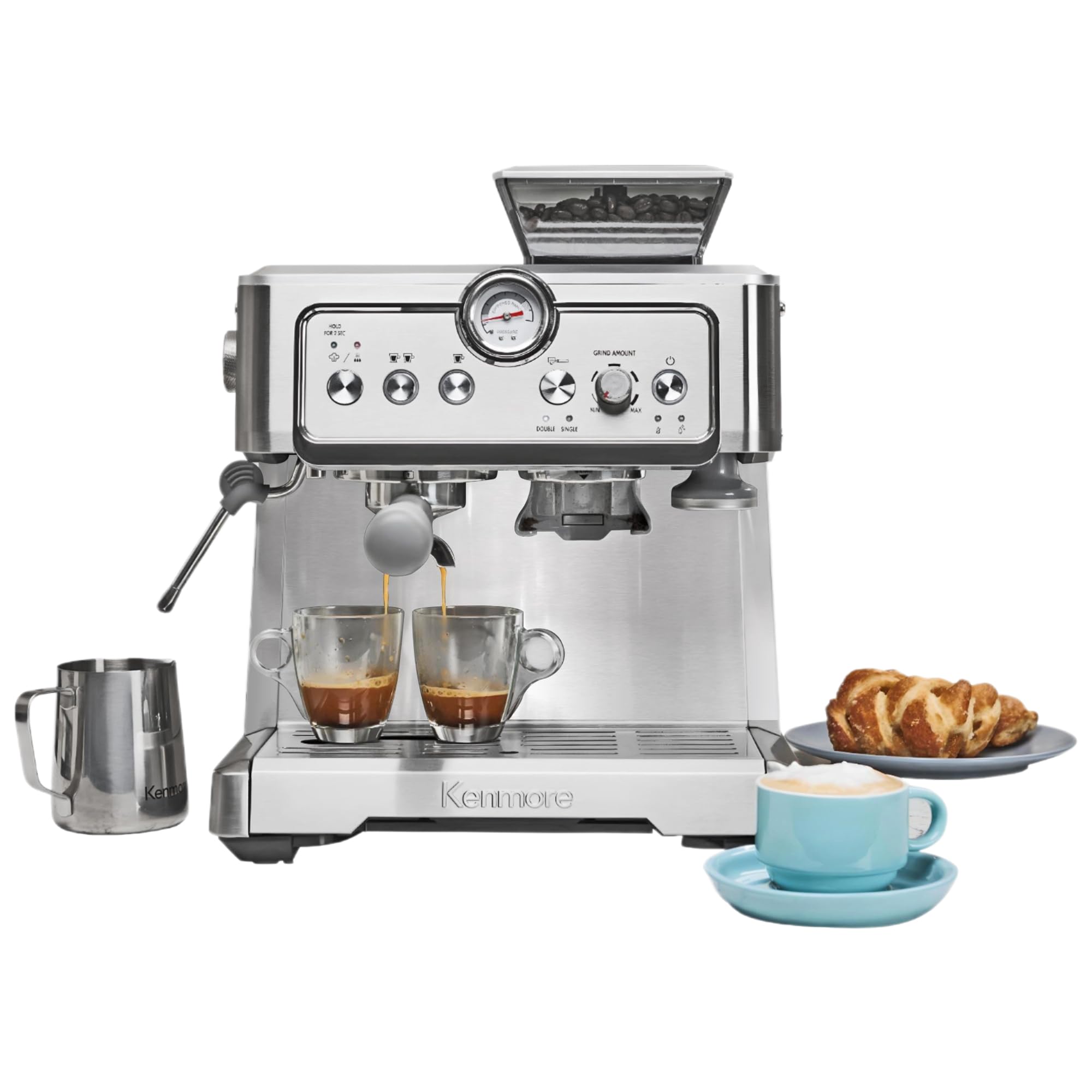 Kenmore Espresso Machine – Automatic Coffee Maker with Manual Tamper, Auto Cleaning, Milk Steamer & Frother, Bean Grinder, Brew Professional Barista Style Cappuccino, Café Latte product image