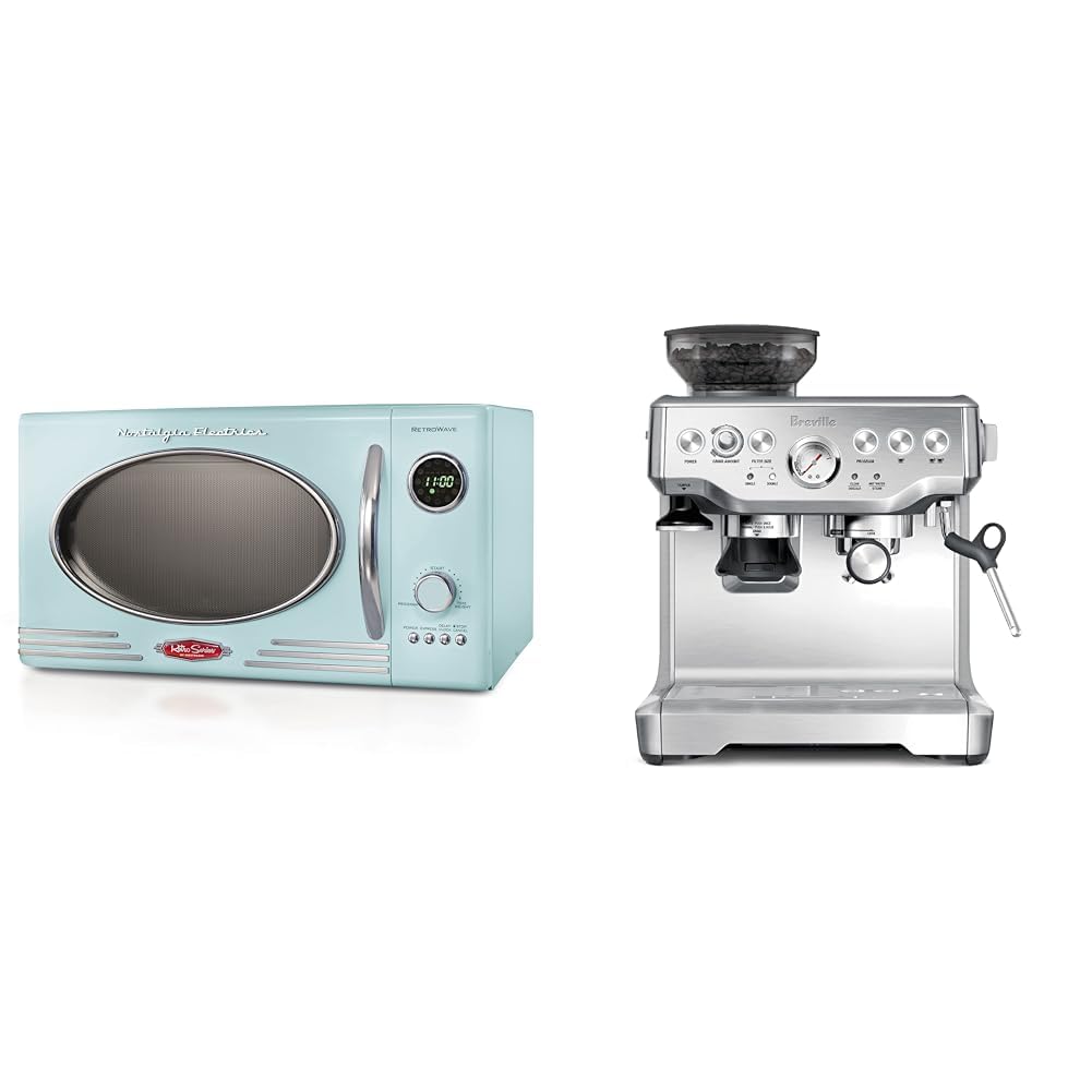 Nostalgia Retro Countertop Microwave Oven - Large 800-Watt - 0.9 cu ft & Breville Barista Express Espresso Machine, Brushed Stainless Steel, BES870XL, Large product image
