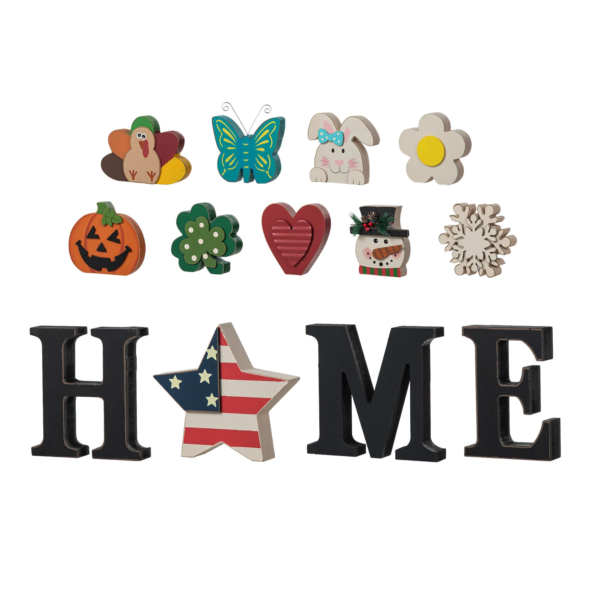 Glitzhome Interchangeable Home Table Signs with 13 Pcs Seasonal Icons, Wooden Changeable Home Sign for Holiday Decor, HOME Letter Sign Ornaments Set Interchangeable Holiday Decorative Shelf Blocks product image