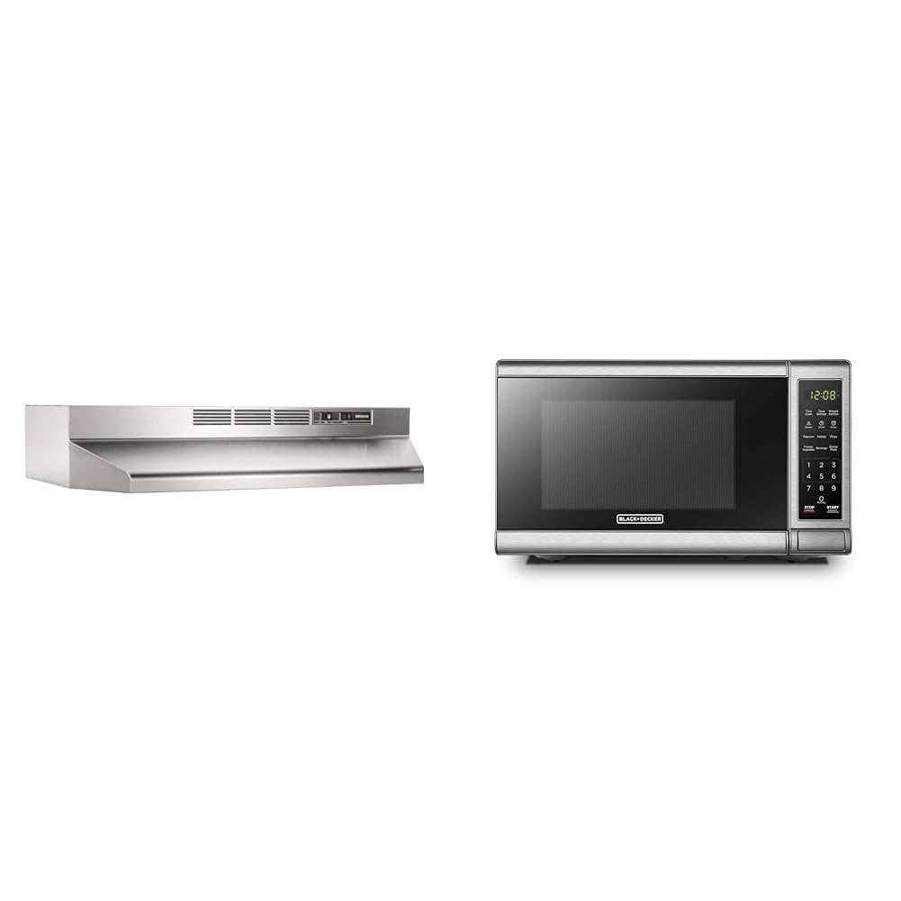 Broan-NuTone 413004 Non-Ducted Ductless Range Hood with Lights Exhaust Fan for Under Cabinet & BLACK+DECKER EM720CB7 Digital Microwave Oven with Turntable Push-Button Door, Child Safety Lock product image