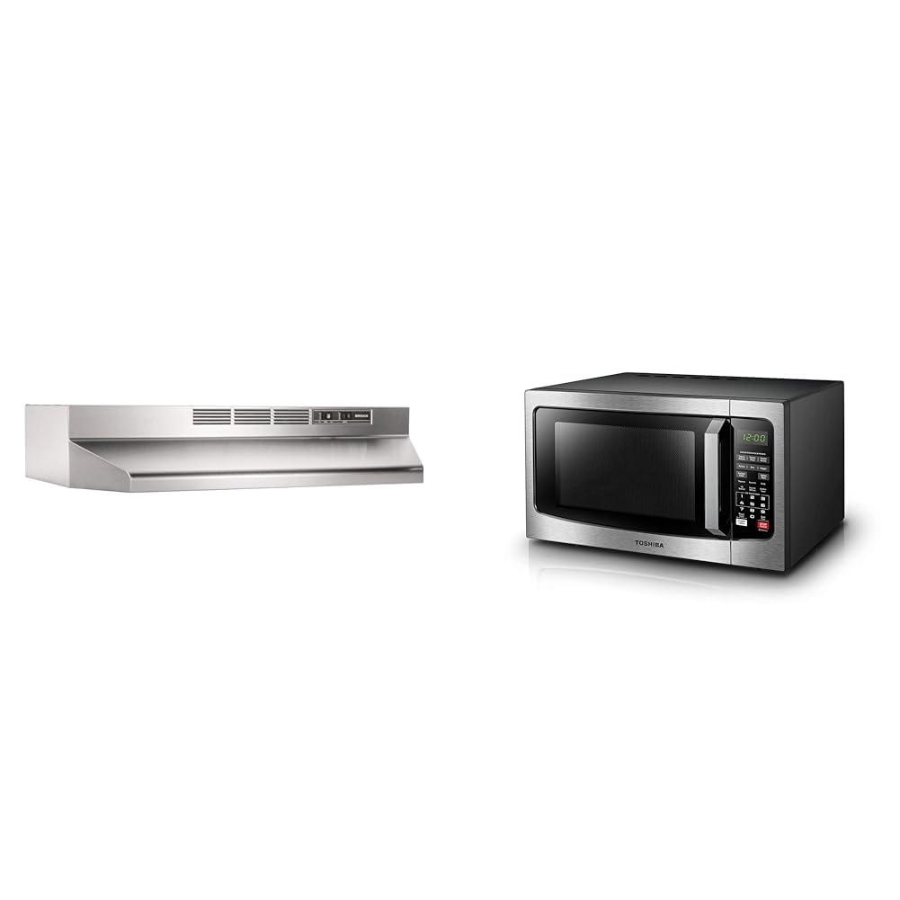 Broan-NuTone 413004 Non-Ducted Ductless Range Hood with Lights Exhaust Fan for Under Cabinet & TOSHIBA EM131A5C-SS Countertop Microwave Ovens 1.2 Cu Ft, 12.4" Removable Turntable Smart Humidity product image