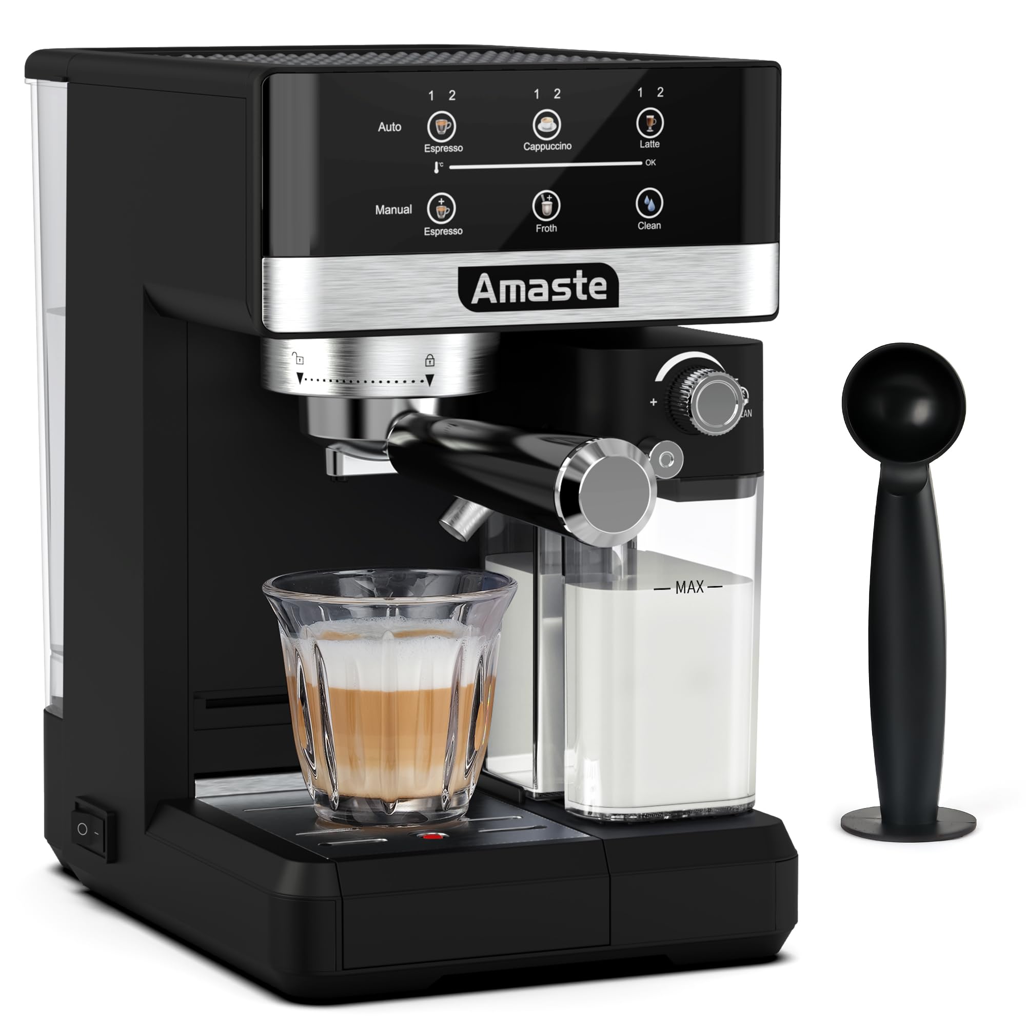 Amaste Espresso Machine, 20 Bar Cappuccino Machine With Touch Screen, Espresso Machine with Milk Frother for Home, 3-in-1 Latte Machine With Milk Tank for Espresso, Cappuccinos & Lattes, 1350W product image