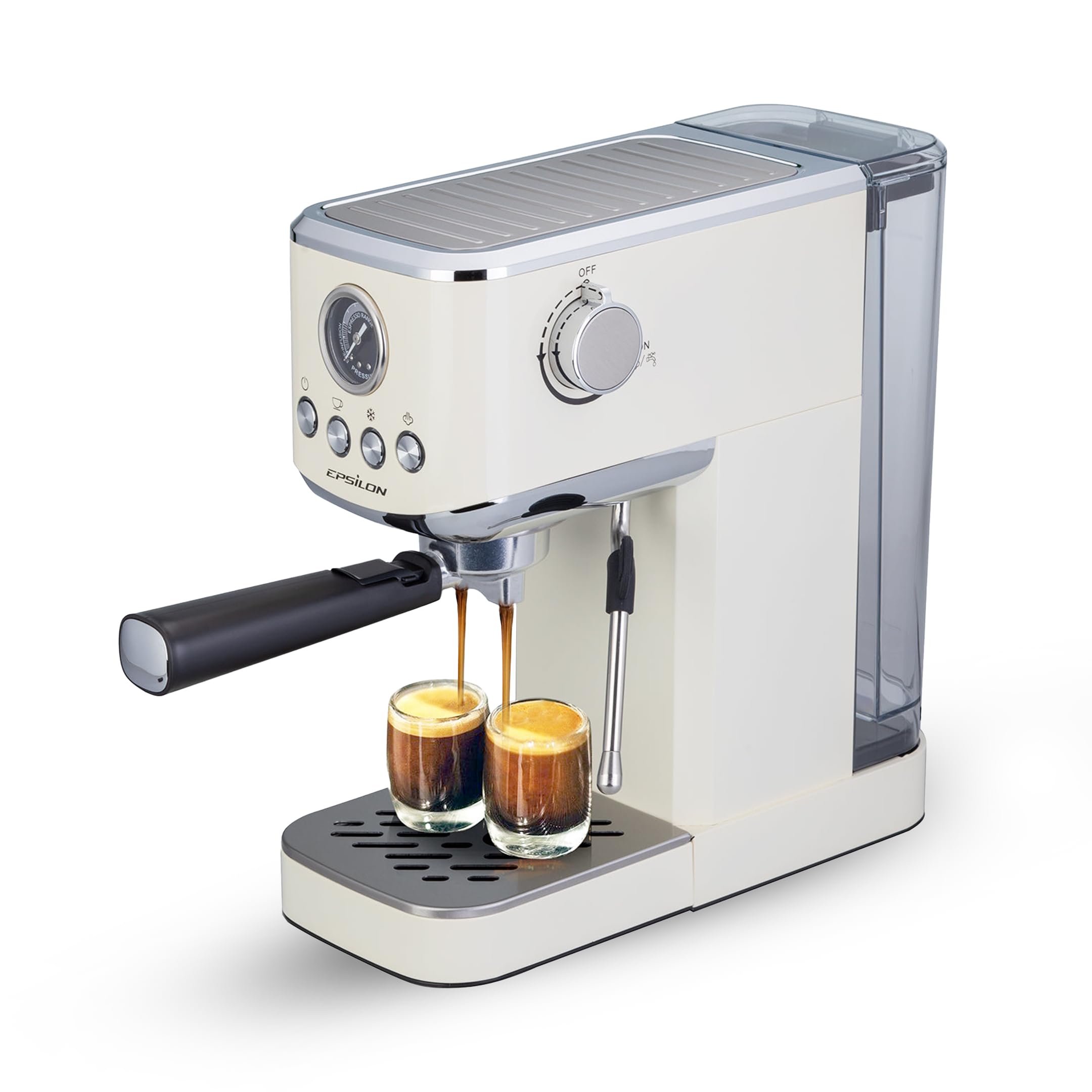 Epsilon Coffee Machine with Milk Frother, Compact 20-Bar Espresso Maker, Hot and Iced Coffee Maker with Removable Water Tank, Cold Brew Feature, and Steam Wand, 1.2L Capacity - Stainless Steel product image