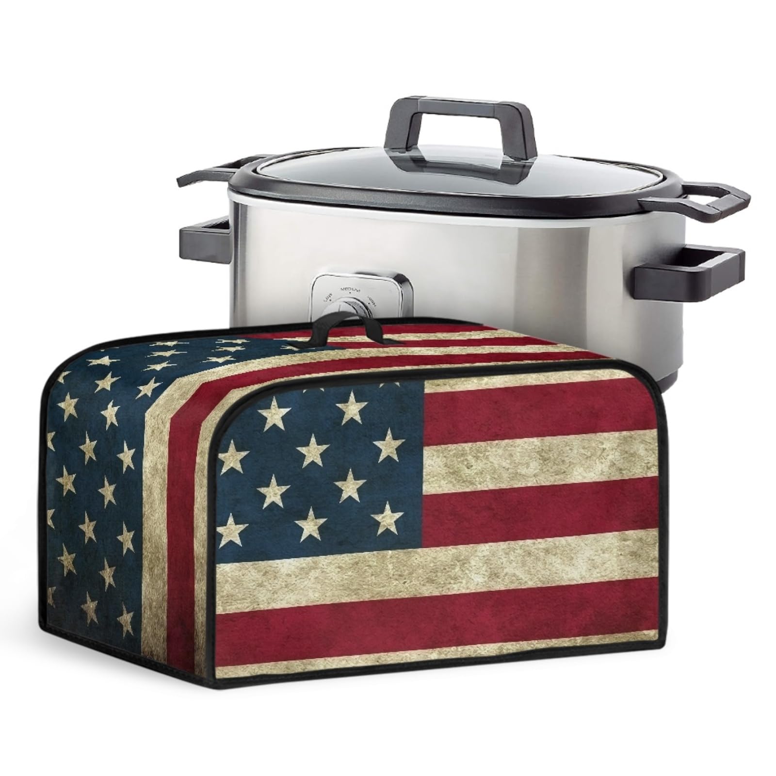 GLENLCWE Vintage American Flag Slow Cooker Cover with Handle and Mesh Pocket,Patriotic Dust Cover Oval Slow Cooker Cover Crock Pot Dust Protection product image