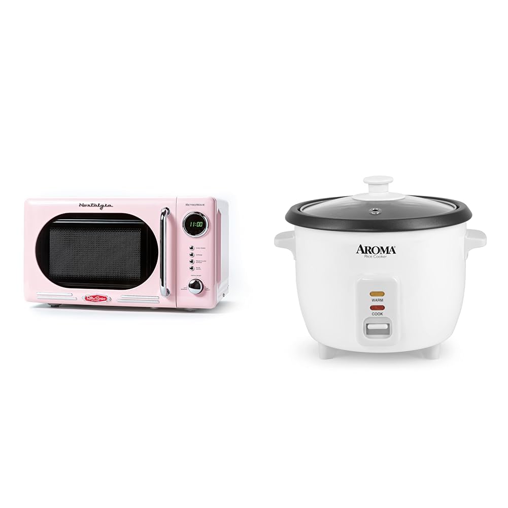 Nostalgia Retro Compact Countertop Microwave Oven - 0.7 Cu. Ft. - 700-Watts & Aroma Housewares Aroma 6-cup cooked 1.5 Qt. One Touch Rice Cooker, White ARC-363NG product image